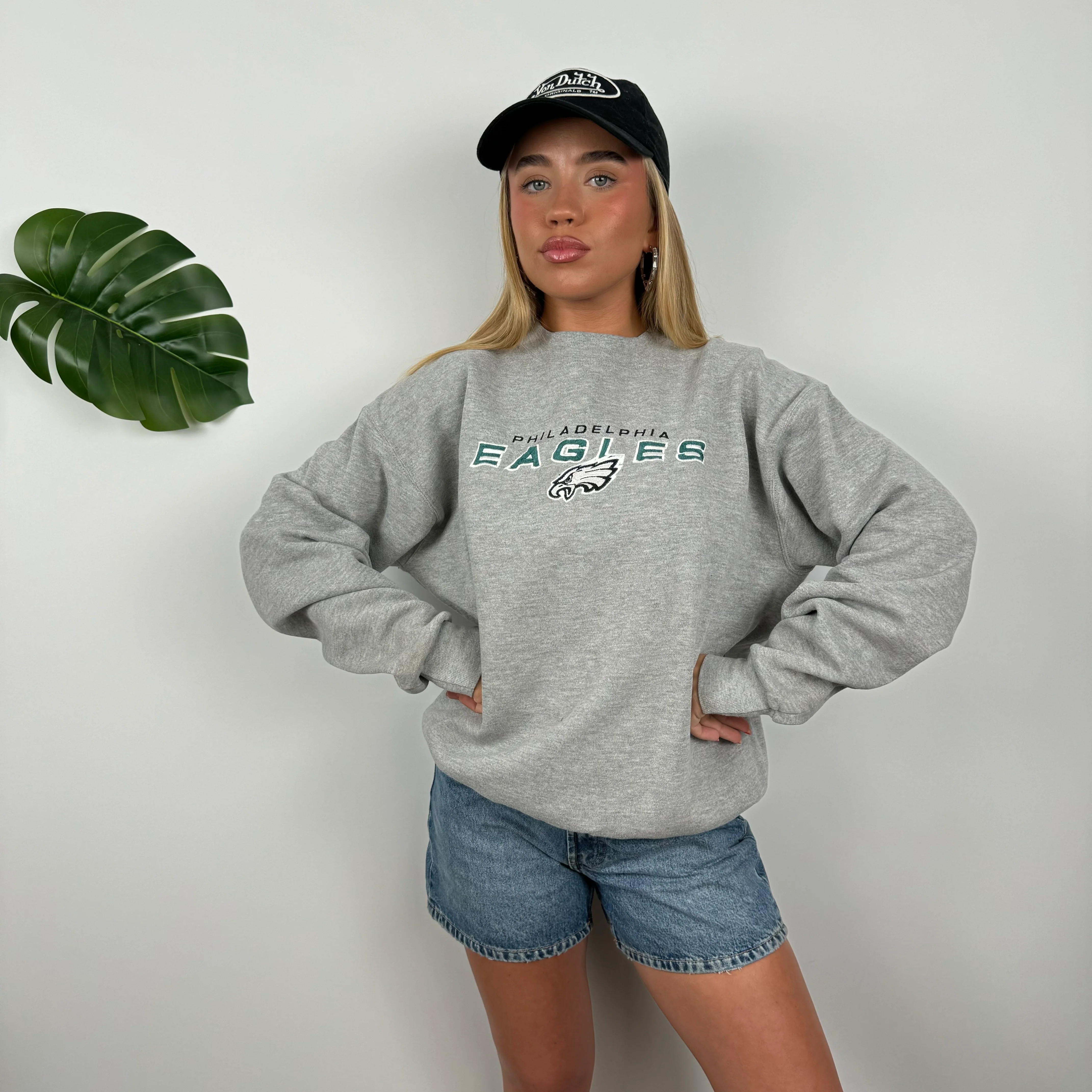 Philadelphia Eagles NFL Grey Embroidered Spell Out Sweatshirt (M) - Image 5