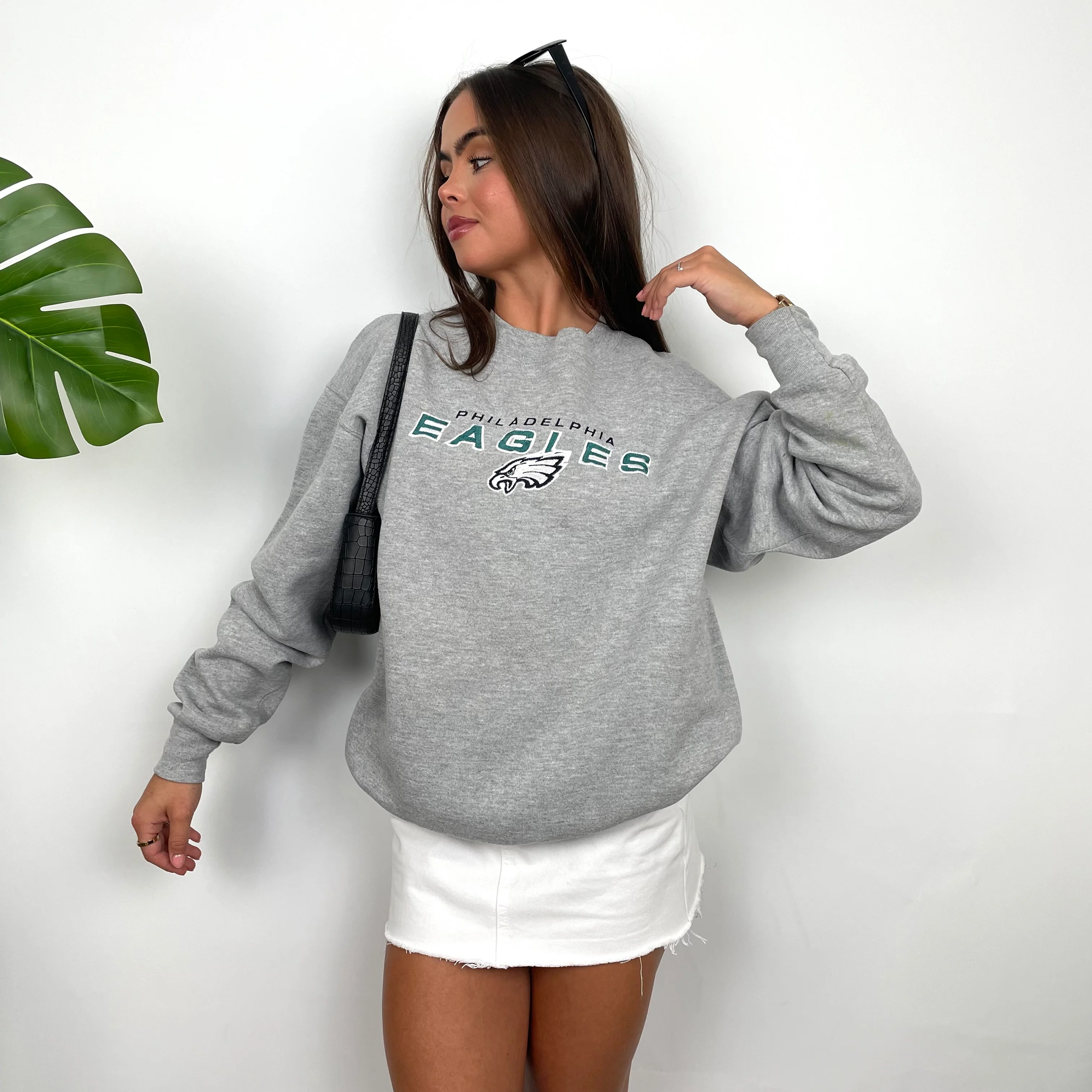 Philadelphia Eagles NFL Grey Embroidered Spell Out Sweatshirt (M) - Image 4