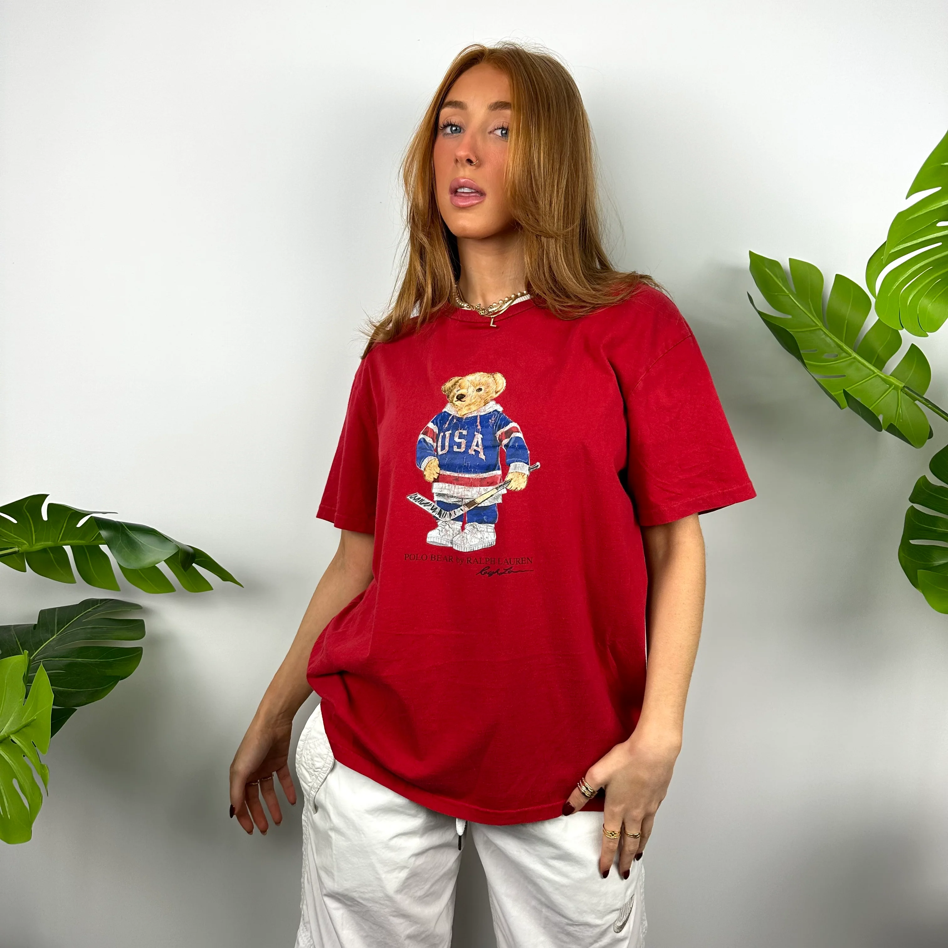 Polo Ralph Lauren Bear Red Spell Out T Shirt (L) - Image 5