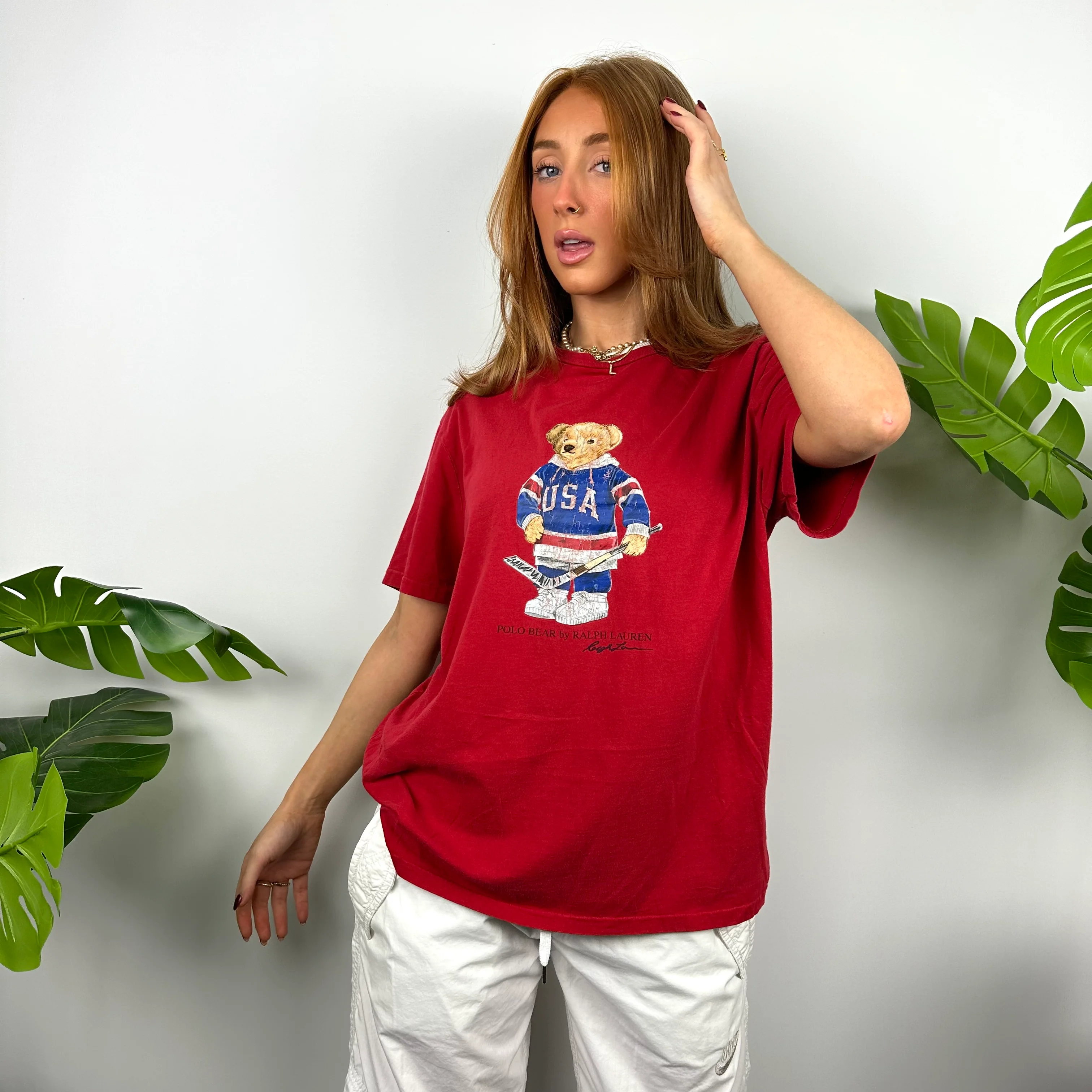 Polo Ralph Lauren Bear Red Spell Out T Shirt (L) - Image 6
