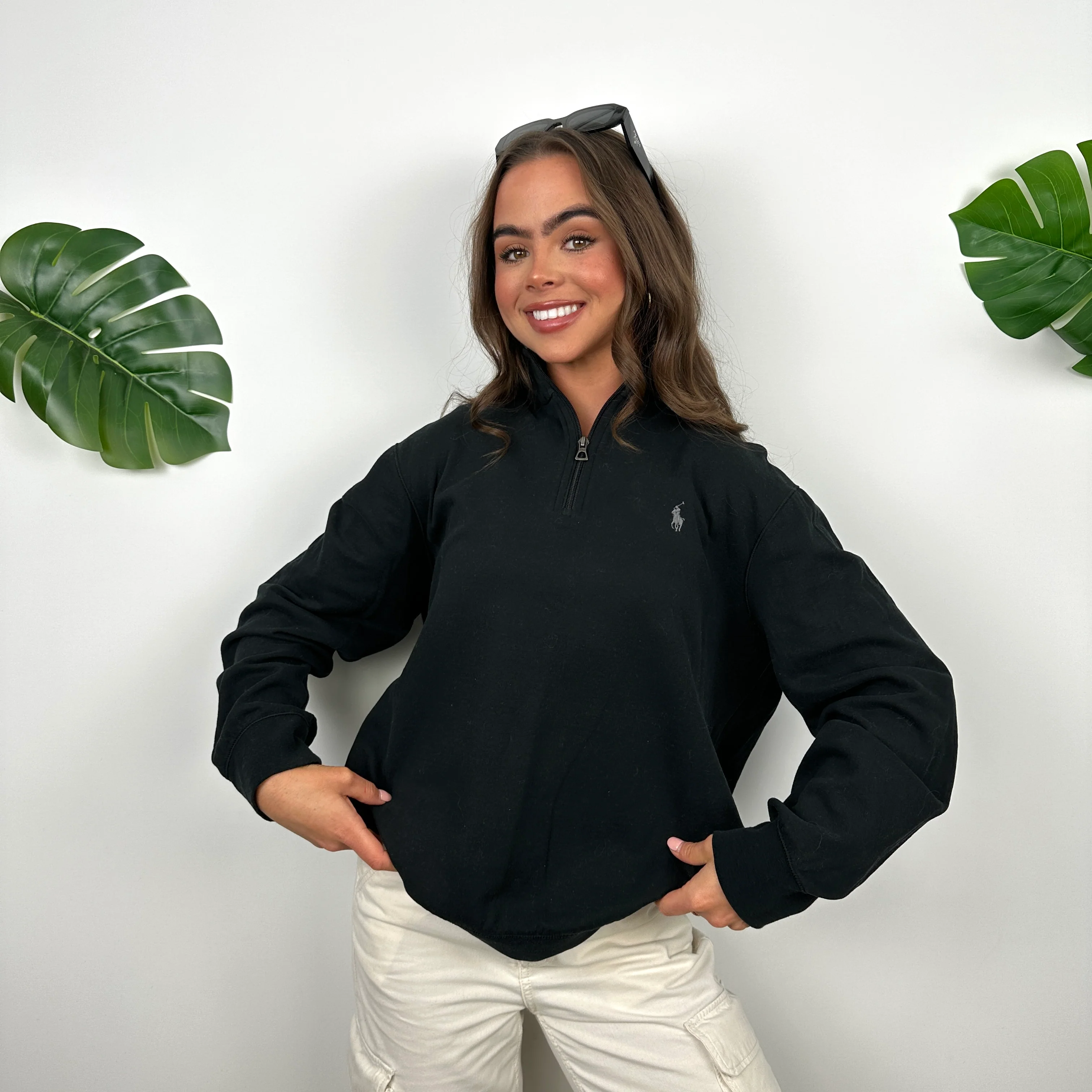 Polo Ralph Lauren Black Embroidered Logo Quarter Zip Sweatshirt (M) - Image 3