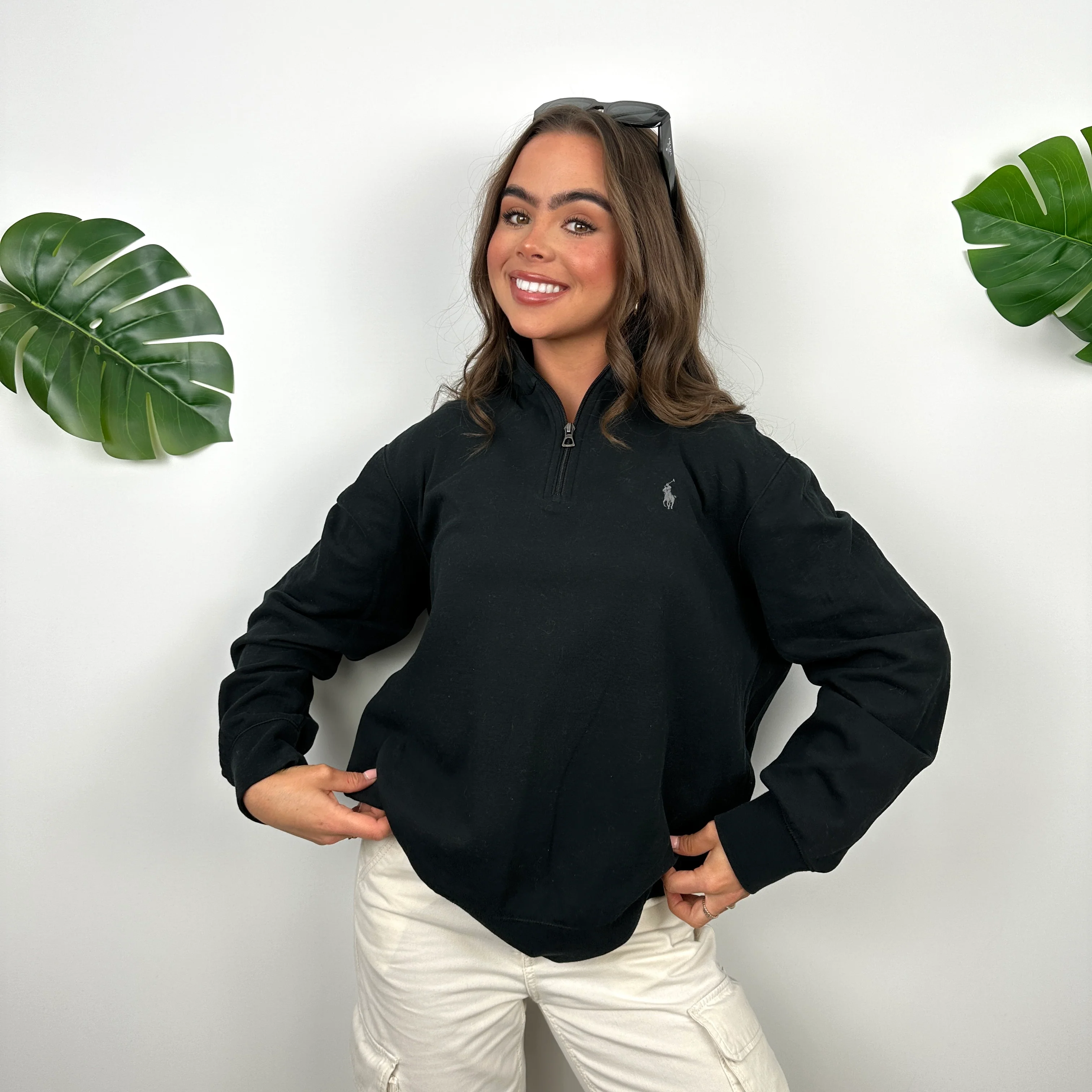 Polo Ralph Lauren Black Embroidered Logo Quarter Zip Sweatshirt (M) - Image 5