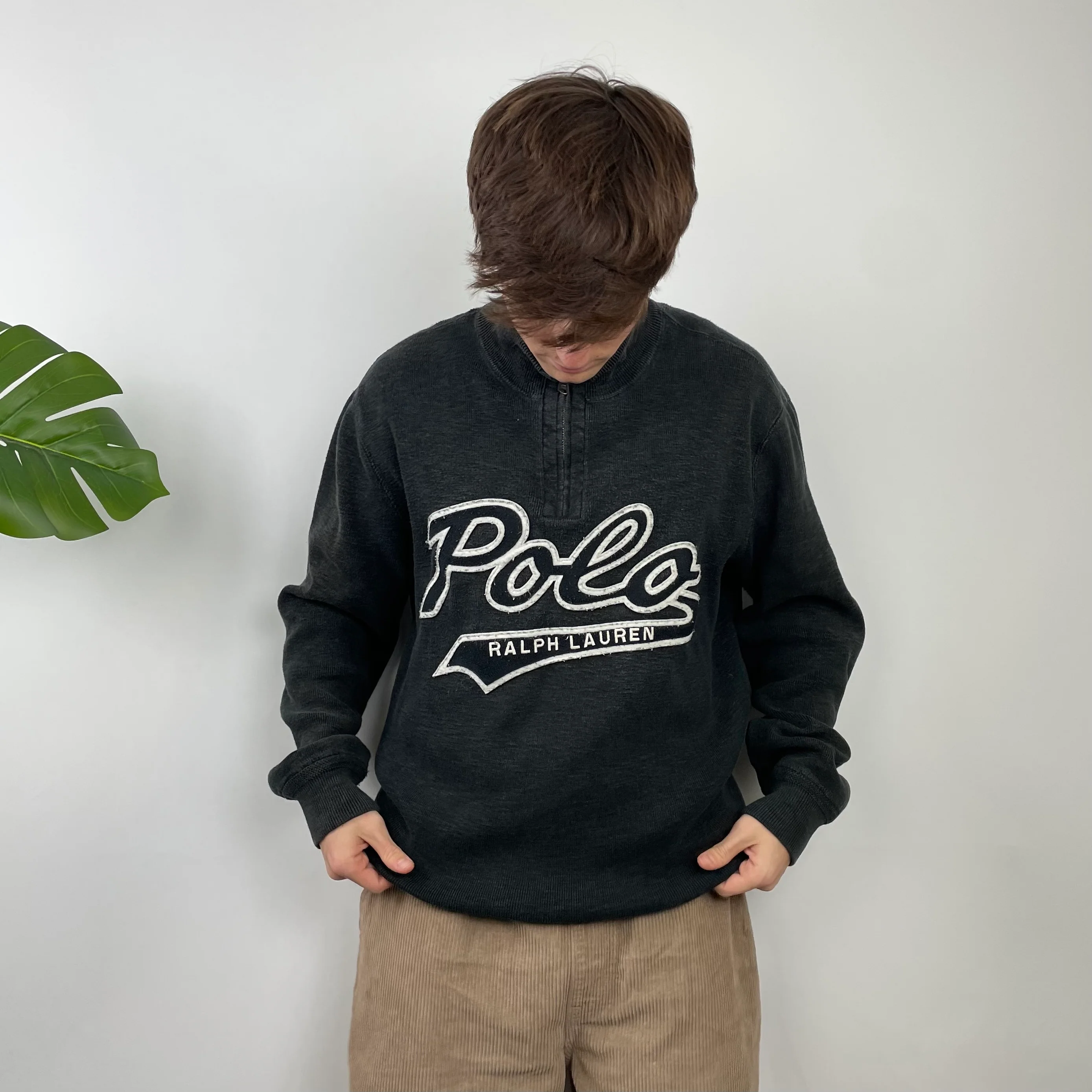 Polo Ralph Lauren Black Embroidered Spell Out Quarter Zip Sweatshirt (XL) - Image 2
