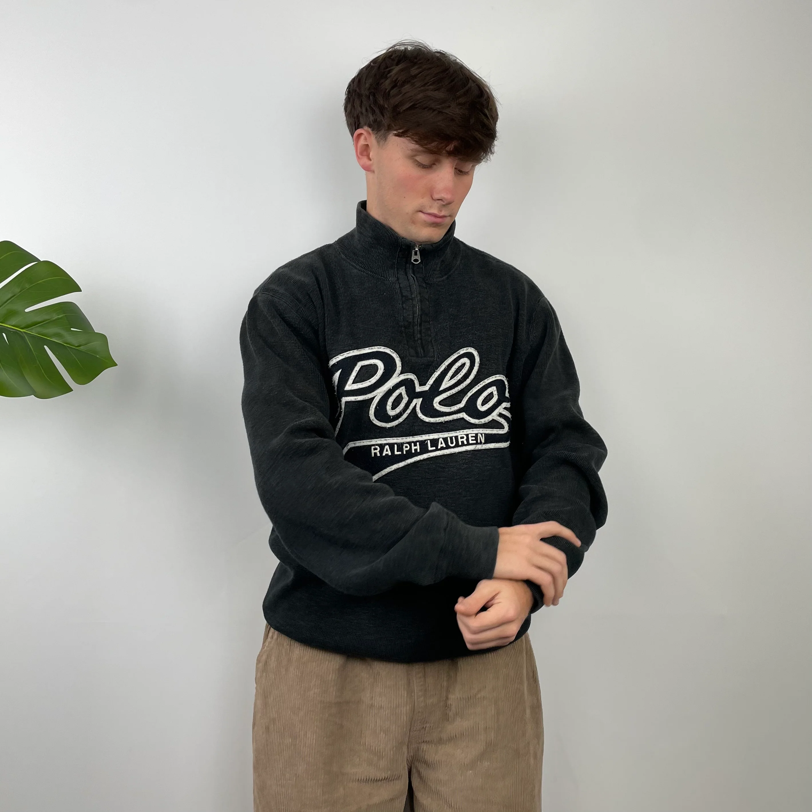 Polo Ralph Lauren Black Embroidered Spell Out Quarter Zip Sweatshirt (XL) - Image 4