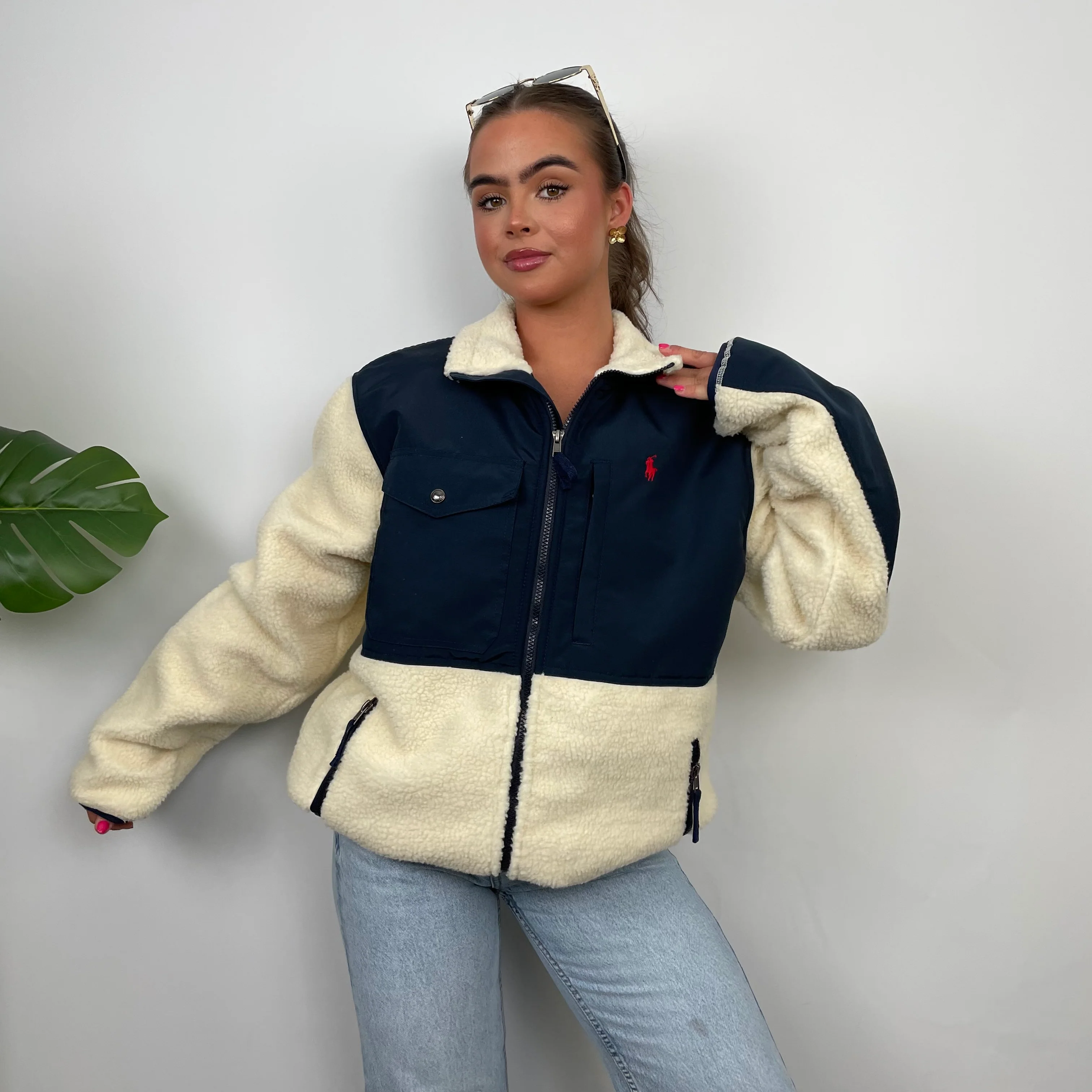 Polo Ralph Lauren Cream Embroidered Logo Teddy Bear Fleece Jacket (L) - Image 2