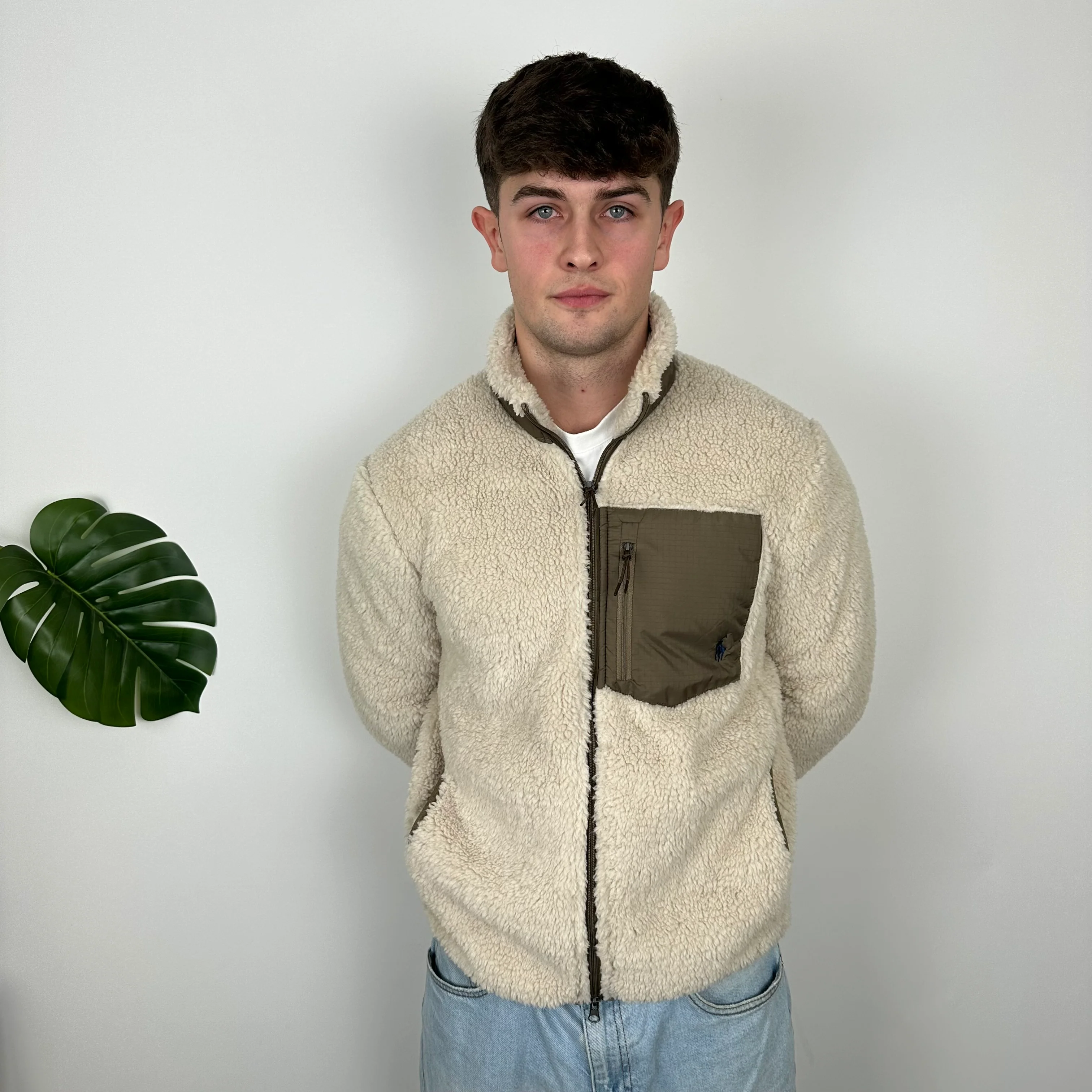 Polo Ralph Lauren Cream Embroidered Logo Teddy Bear Fleece Jacket (M) - Image 3