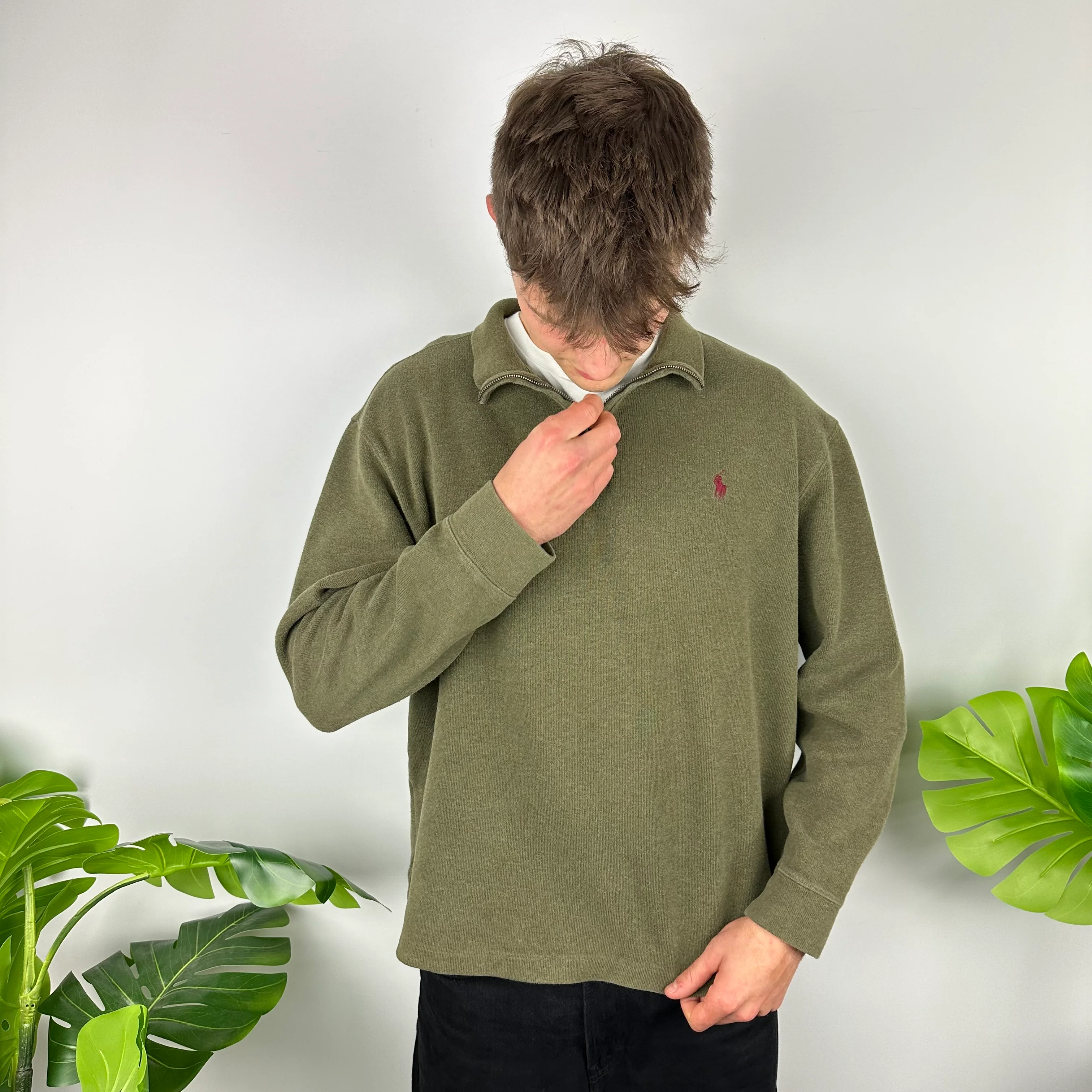 Polo Ralph Lauren Forest Green Embroidered Logo Quarter Zip Sweatshirt (XL)