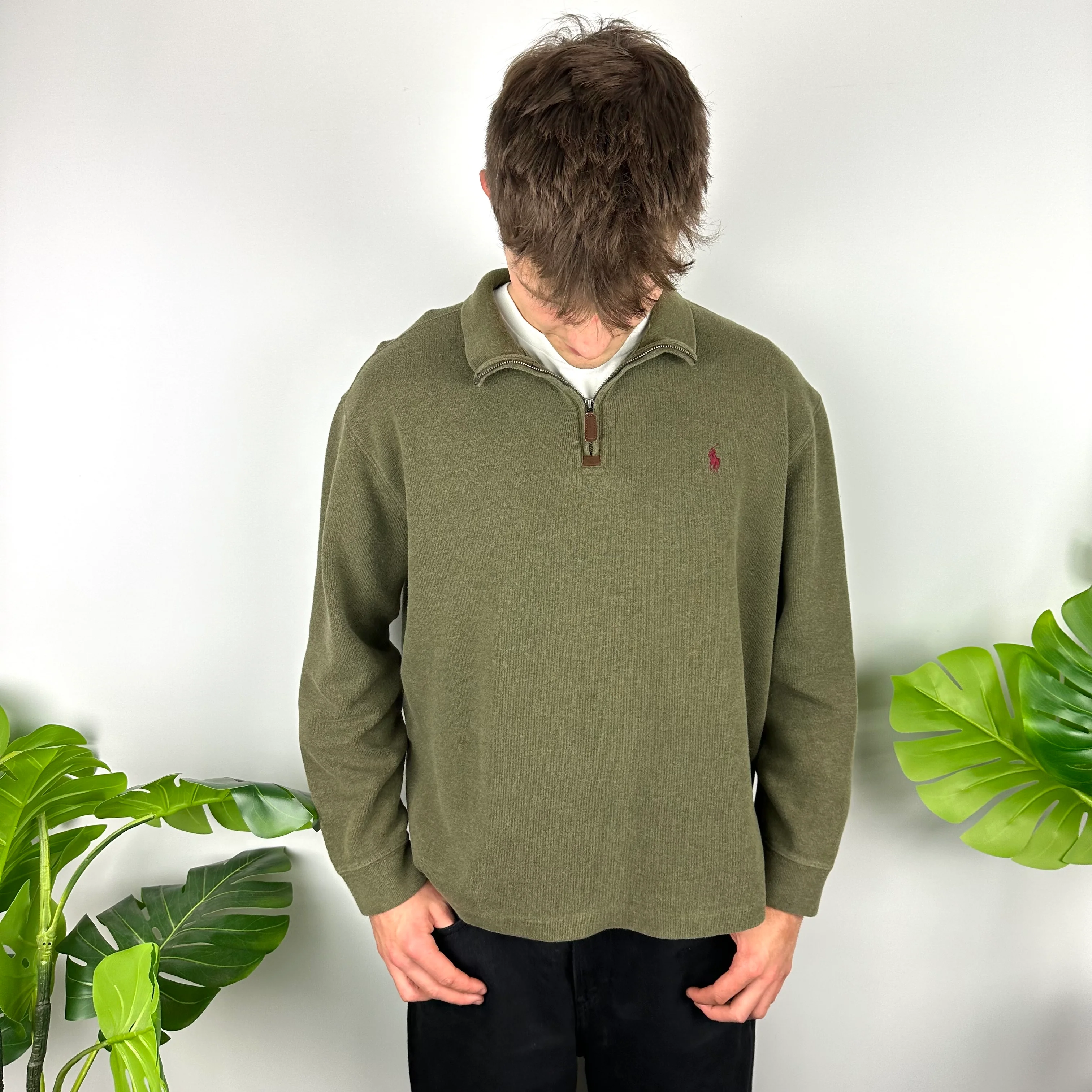 Polo Ralph Lauren Forest Green Embroidered Logo Quarter Zip Sweatshirt (XL) - Image 2