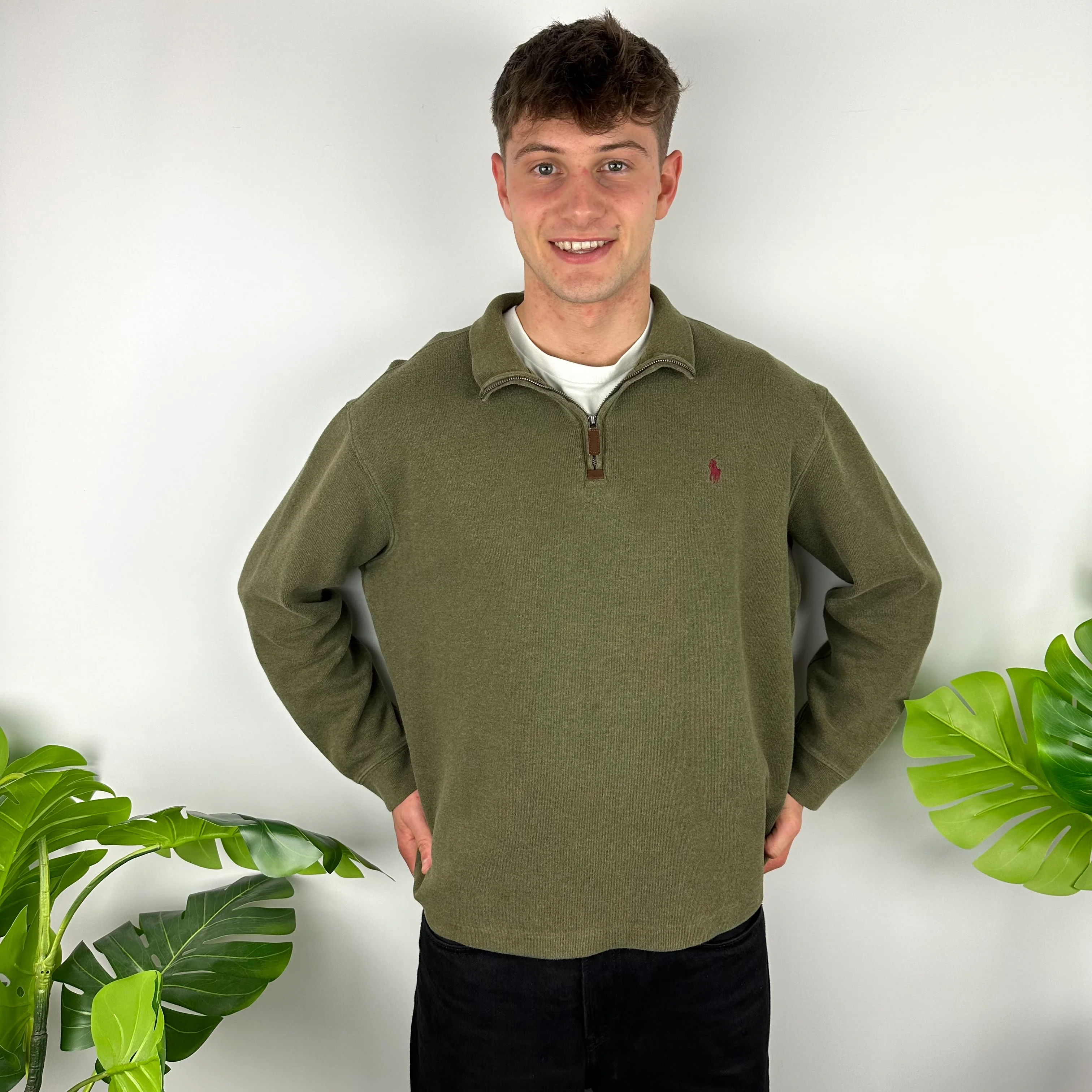 Polo Ralph Lauren Forest Green Embroidered Logo Quarter Zip Sweatshirt (XL) - Image 3