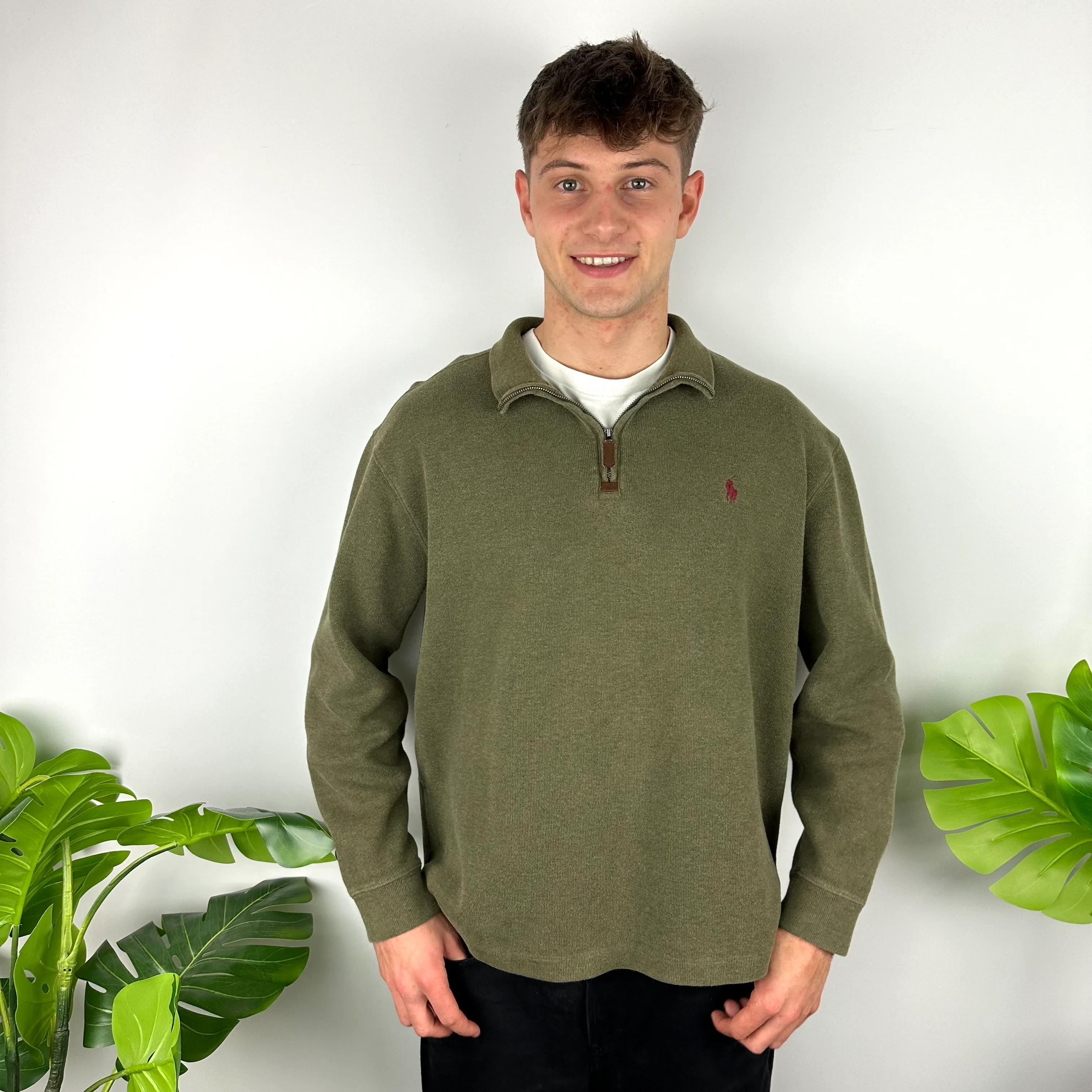Polo Ralph Lauren Forest Green Embroidered Logo Quarter Zip Sweatshirt (XL) - Image 5