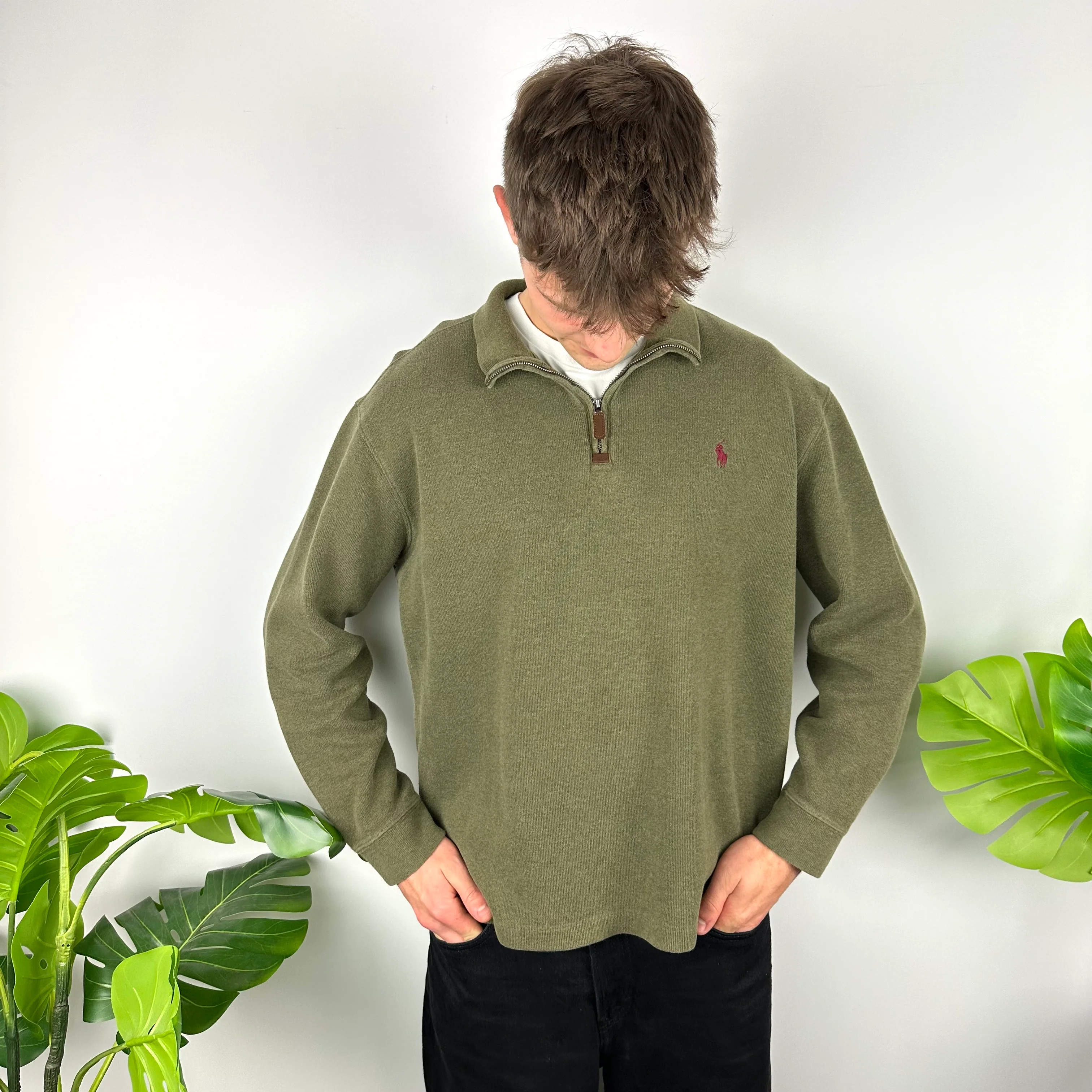 Polo Ralph Lauren Forest Green Embroidered Logo Quarter Zip Sweatshirt (XL) - Image 6