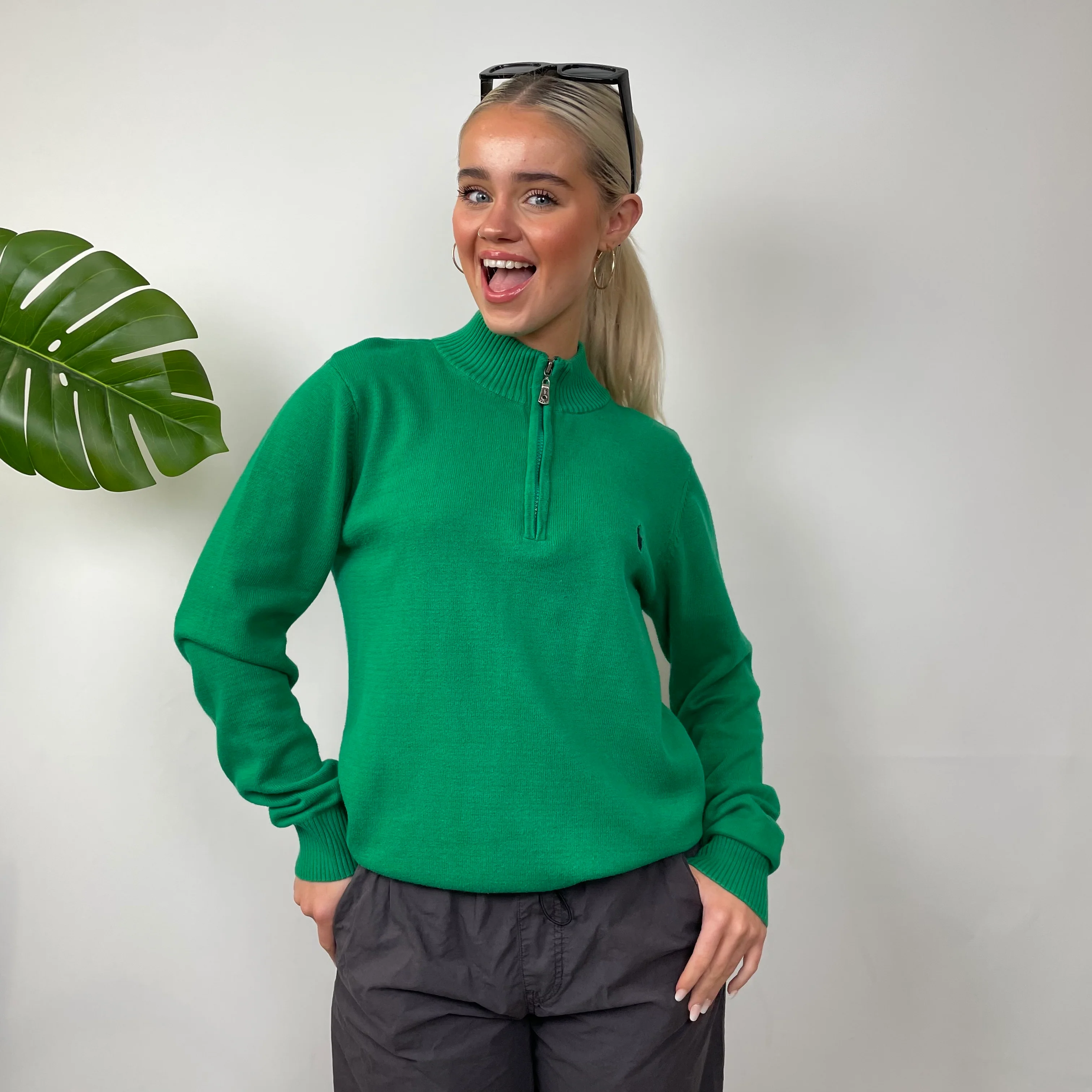 Polo Ralph Lauren Green Embroidered Logo Quarter Zip Sweatshirt (S) - Image 6
