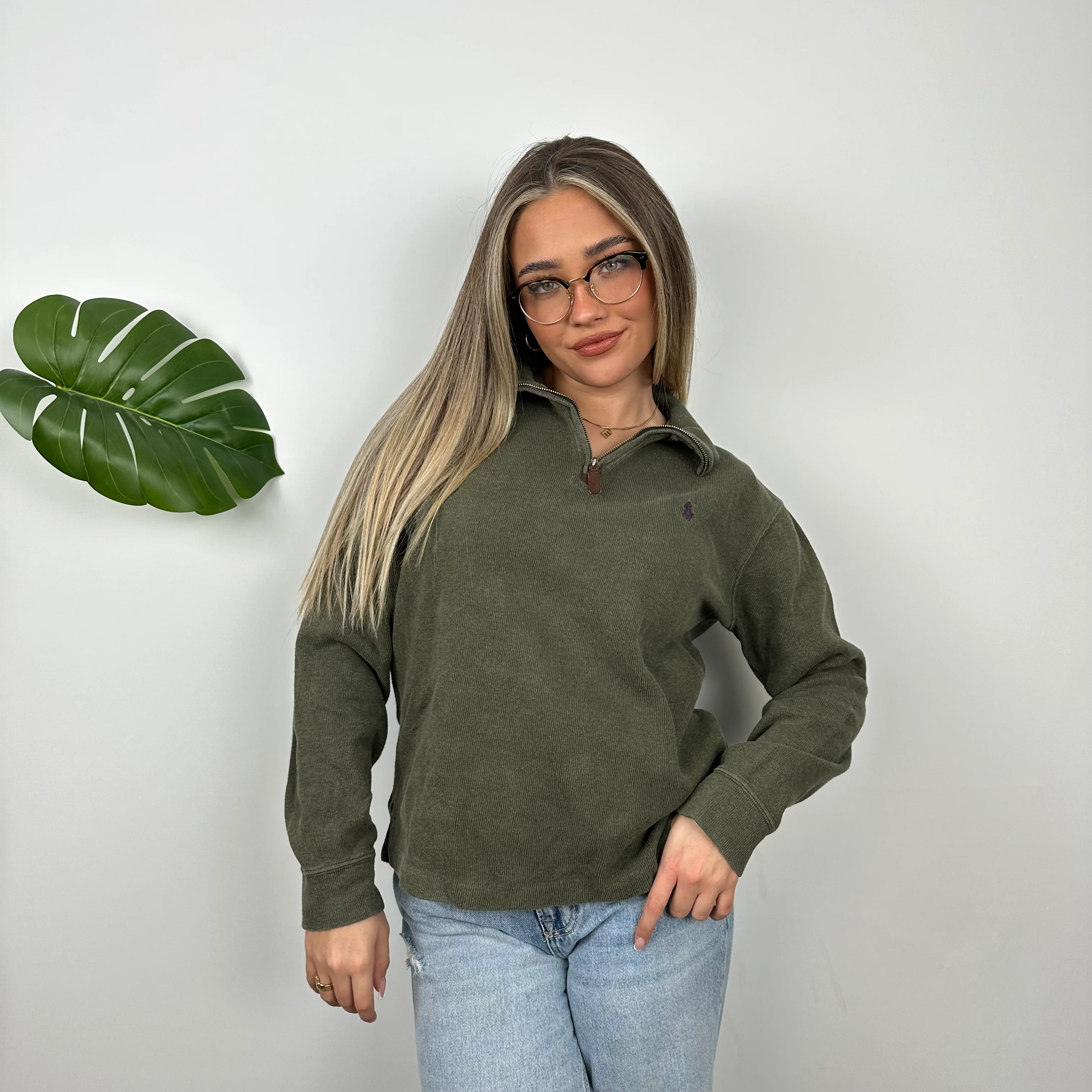 Polo Ralph Lauren Green Embroidered Logo Quarter Zip Sweatshirt (S) - Image 3