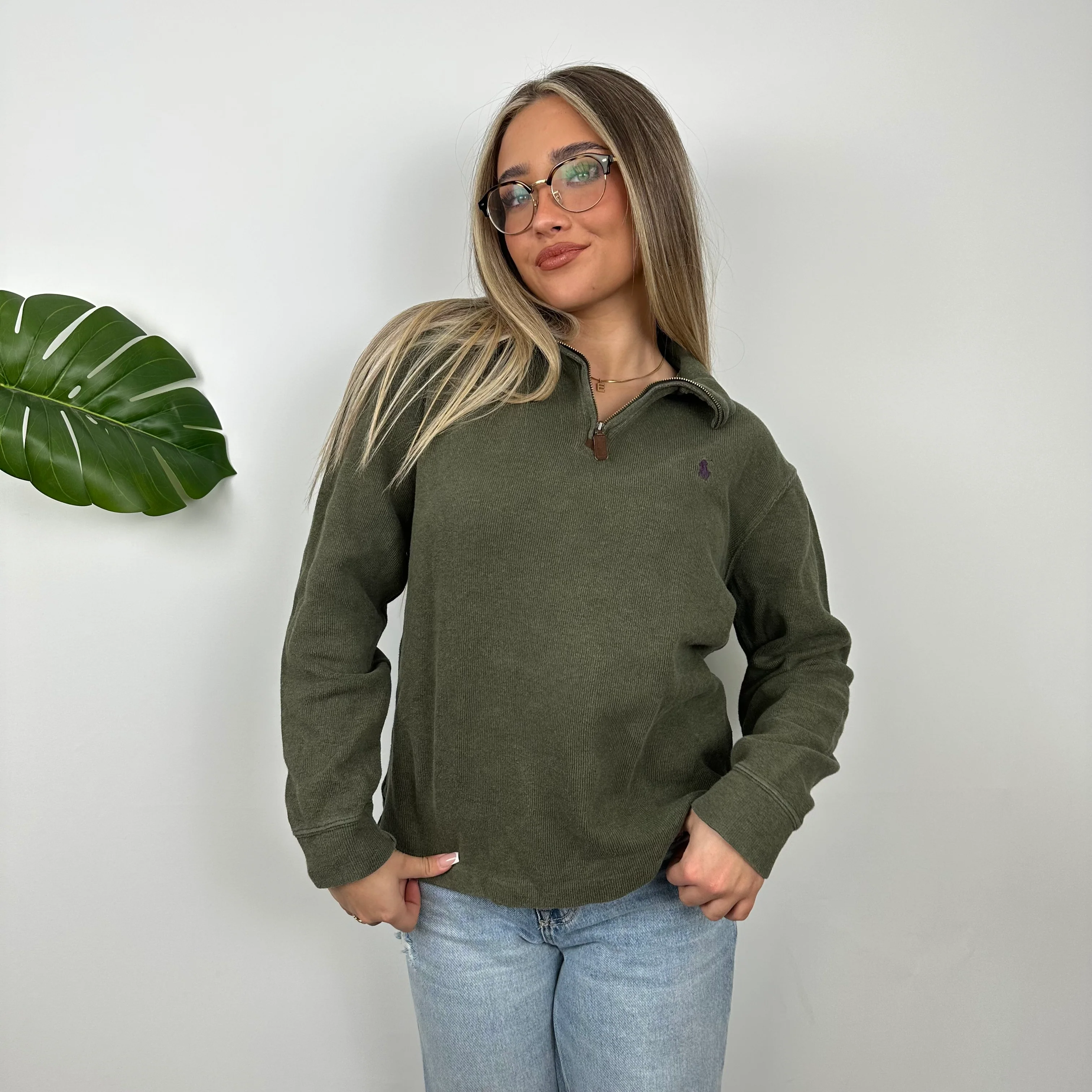 Polo Ralph Lauren Green Embroidered Logo Quarter Zip Sweatshirt (S) - Image 4