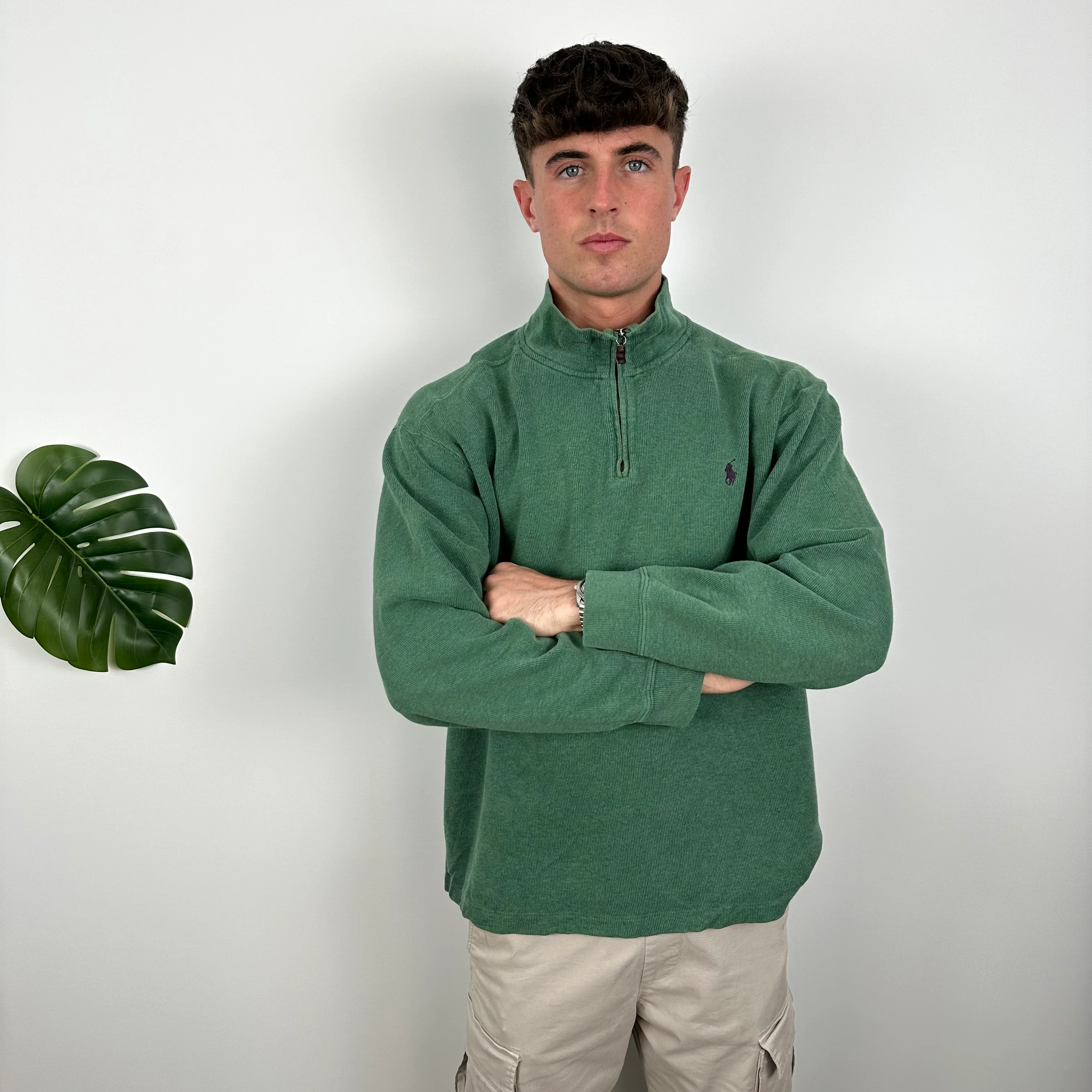 Polo Ralph Lauren Green Embroidered Logo Quarter Zip Sweatshirt (XL) - Image 2