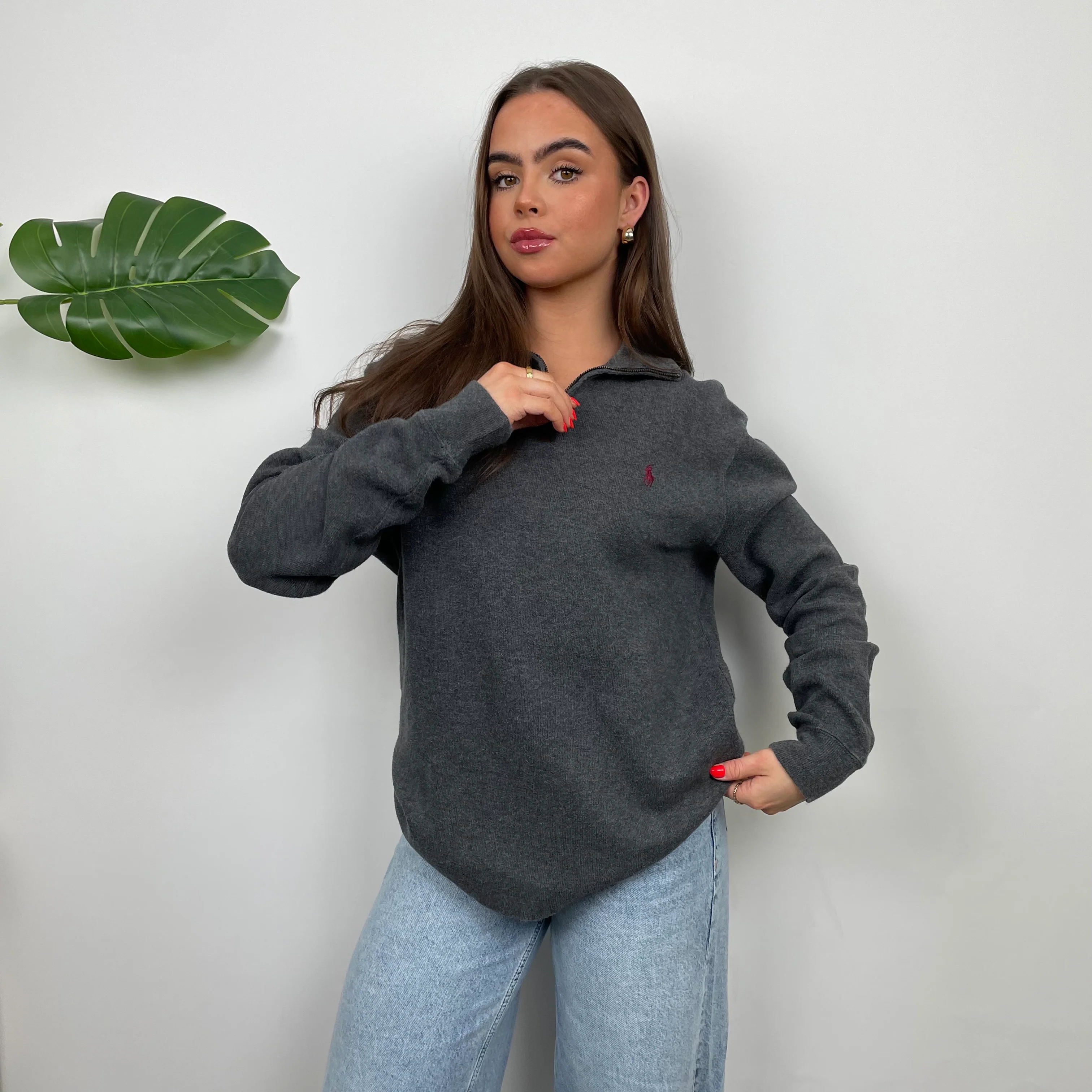 Polo Ralph Lauren Grey Embroidered Logo Quarter Zip Sweatshirt (L) - Image 3
