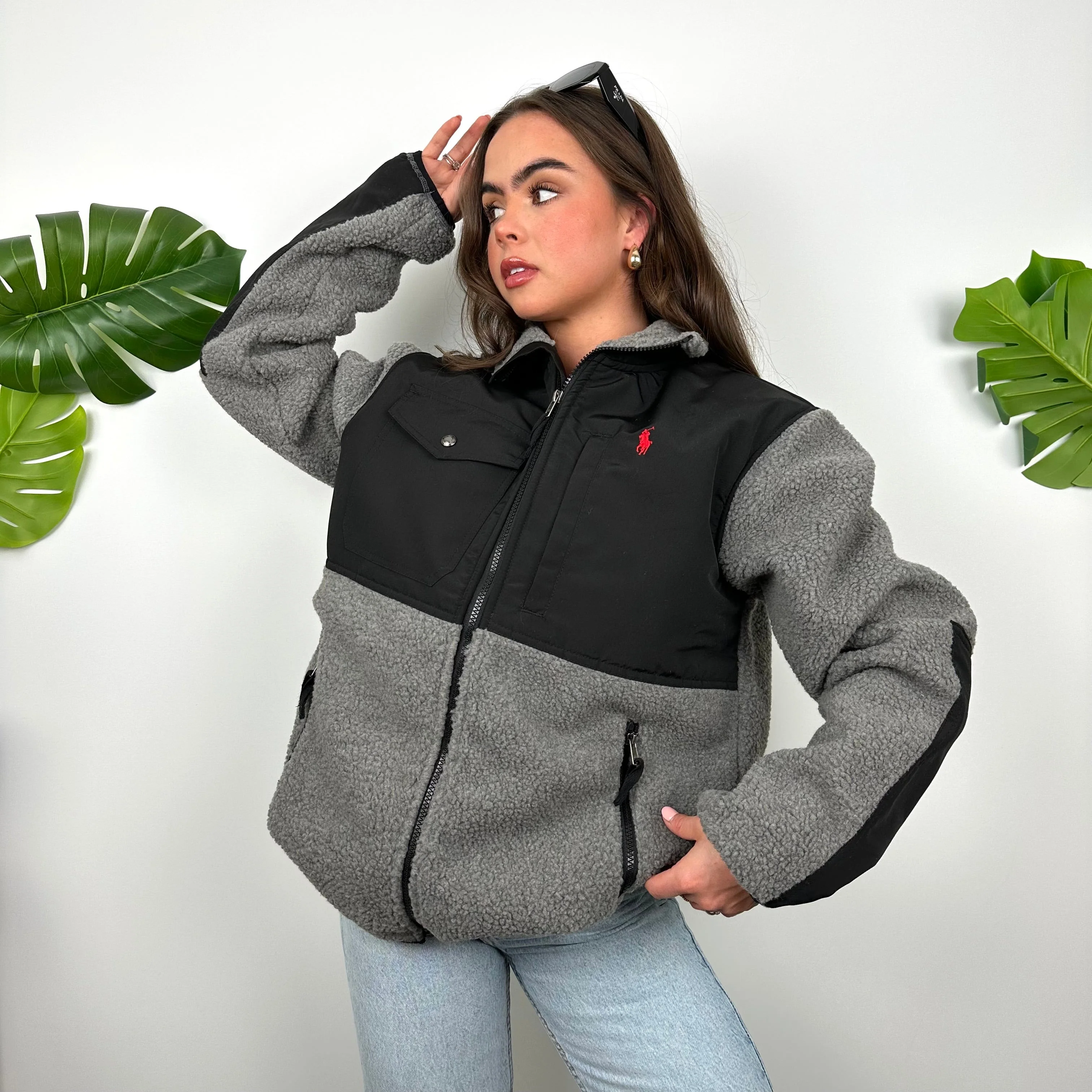 Polo Ralph Lauren Grey Embroidered Logo Teddy Bear Fleece Jacket (L) - Image 3