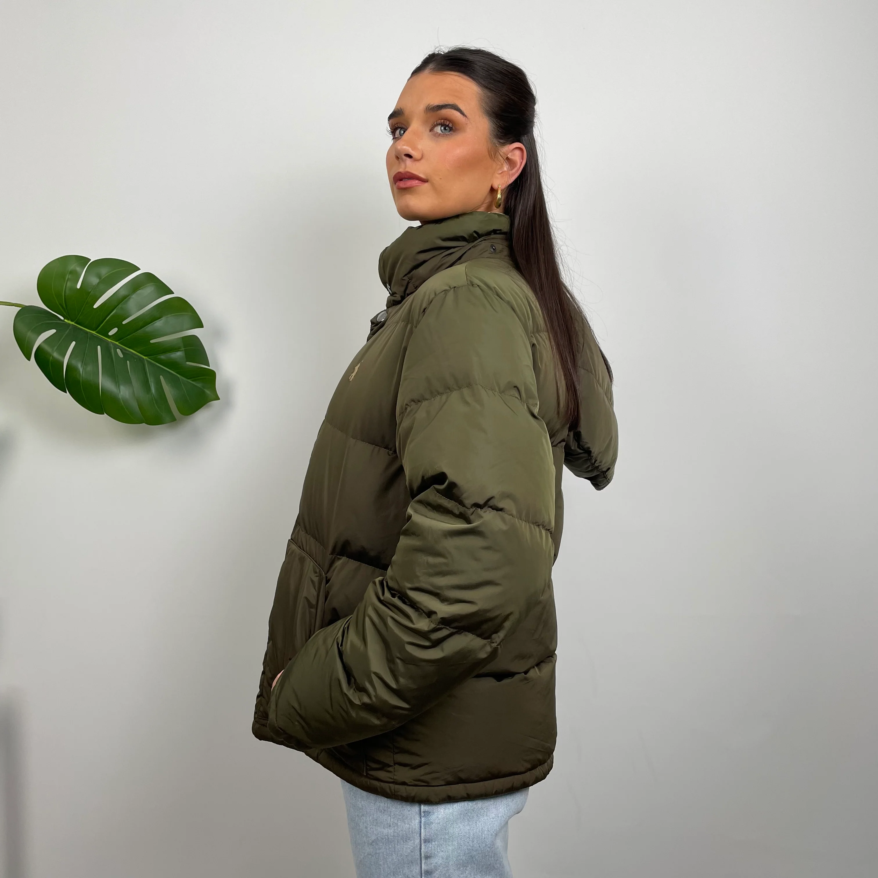 Polo Ralph Lauren Khaki Green Embroidered Logo Puffer Jacket (M) - Image 6