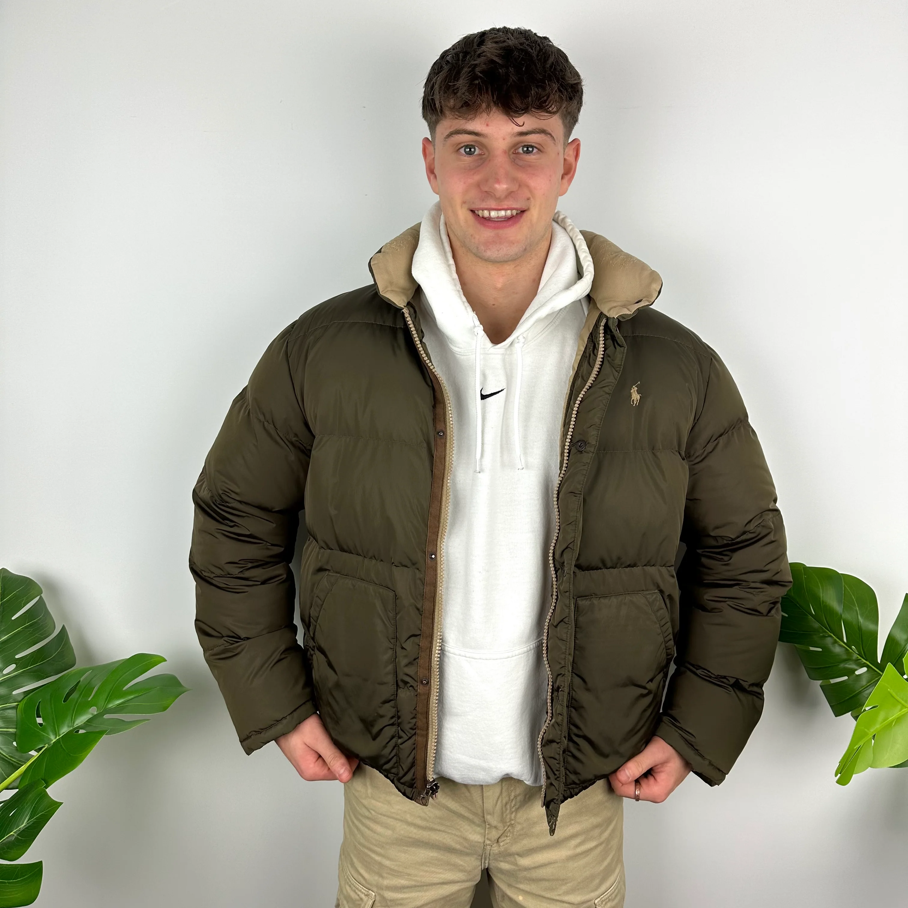 Polo Ralph Lauren Khaki Green Embroidered Logo Puffer Jacket (L) - Image 5