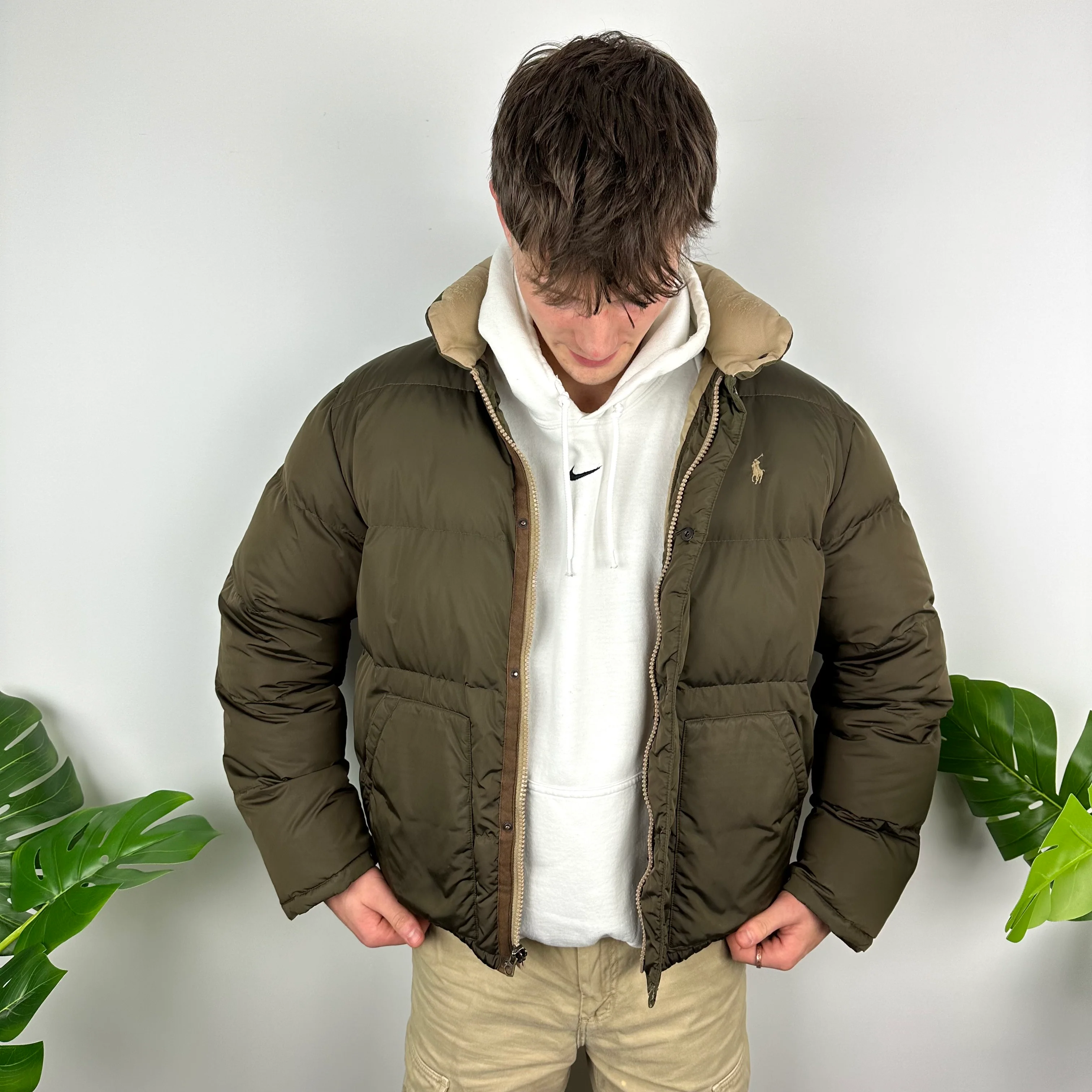 Polo Ralph Lauren Khaki Green Embroidered Logo Puffer Jacket (L) - Image 6
