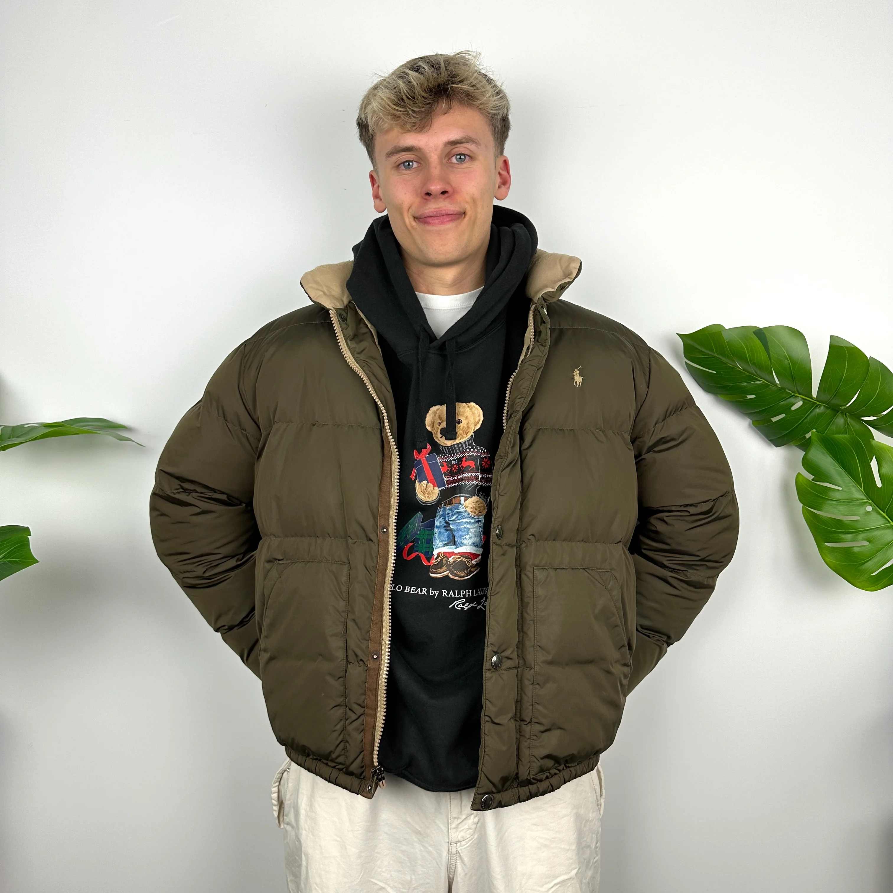 Polo Ralph Lauren Khaki Green Embroidered Logo Puffer Jacket (L) - Image 6