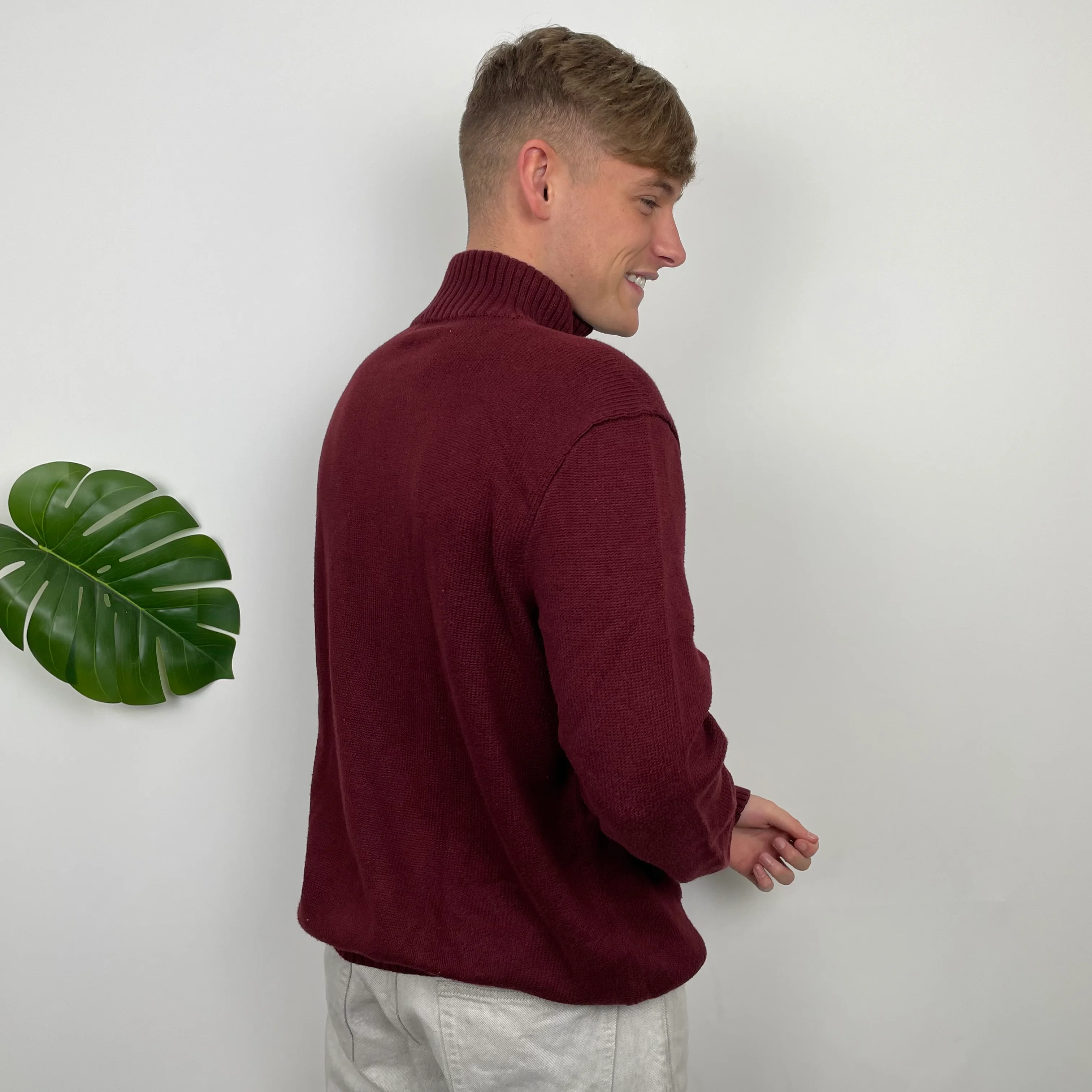 Polo Ralph Lauren Maroon Embroidered Logo Quarter Zip Knitted Sweater (L) - Image 4