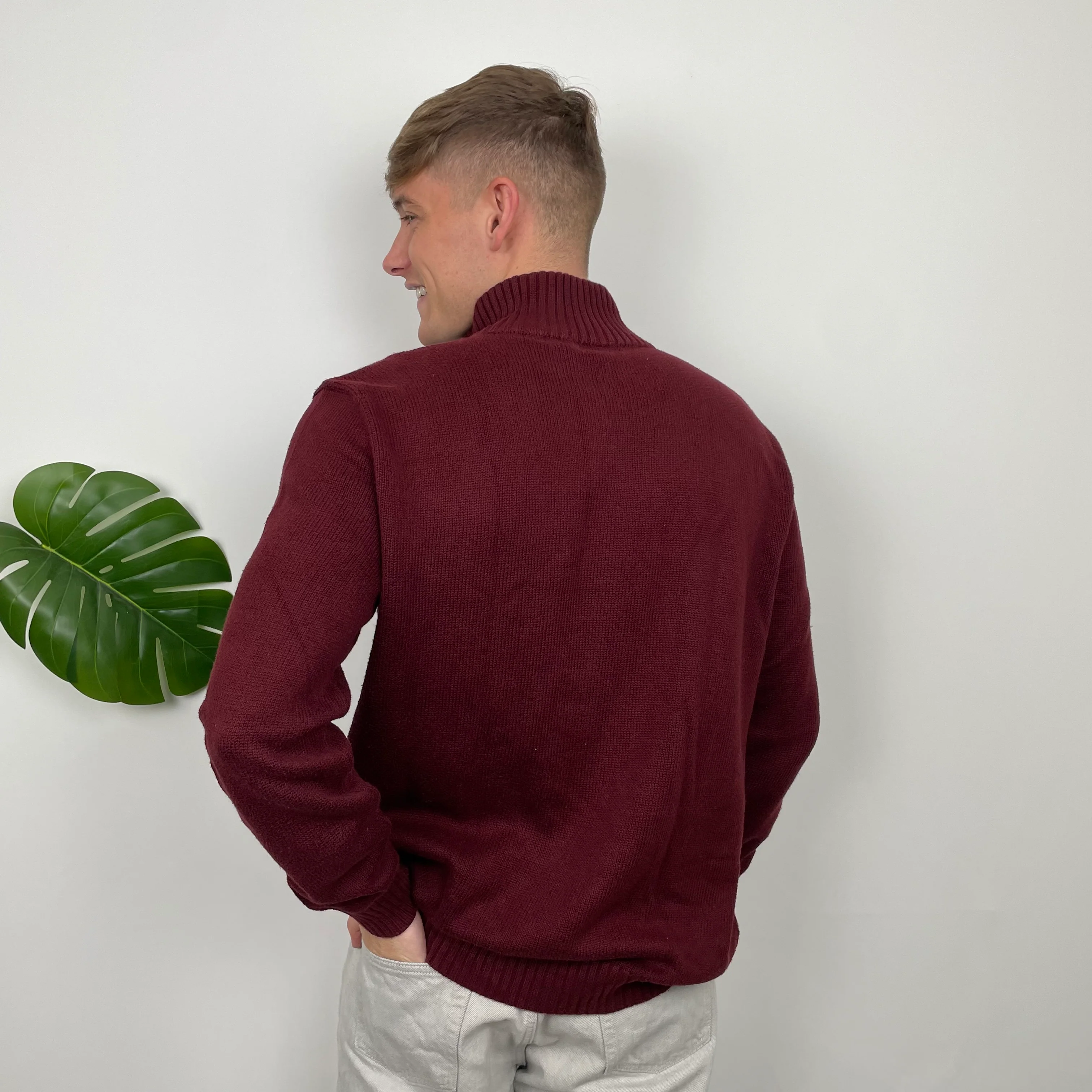 Polo Ralph Lauren Maroon Embroidered Logo Quarter Zip Knitted Sweater (L) - Image 5