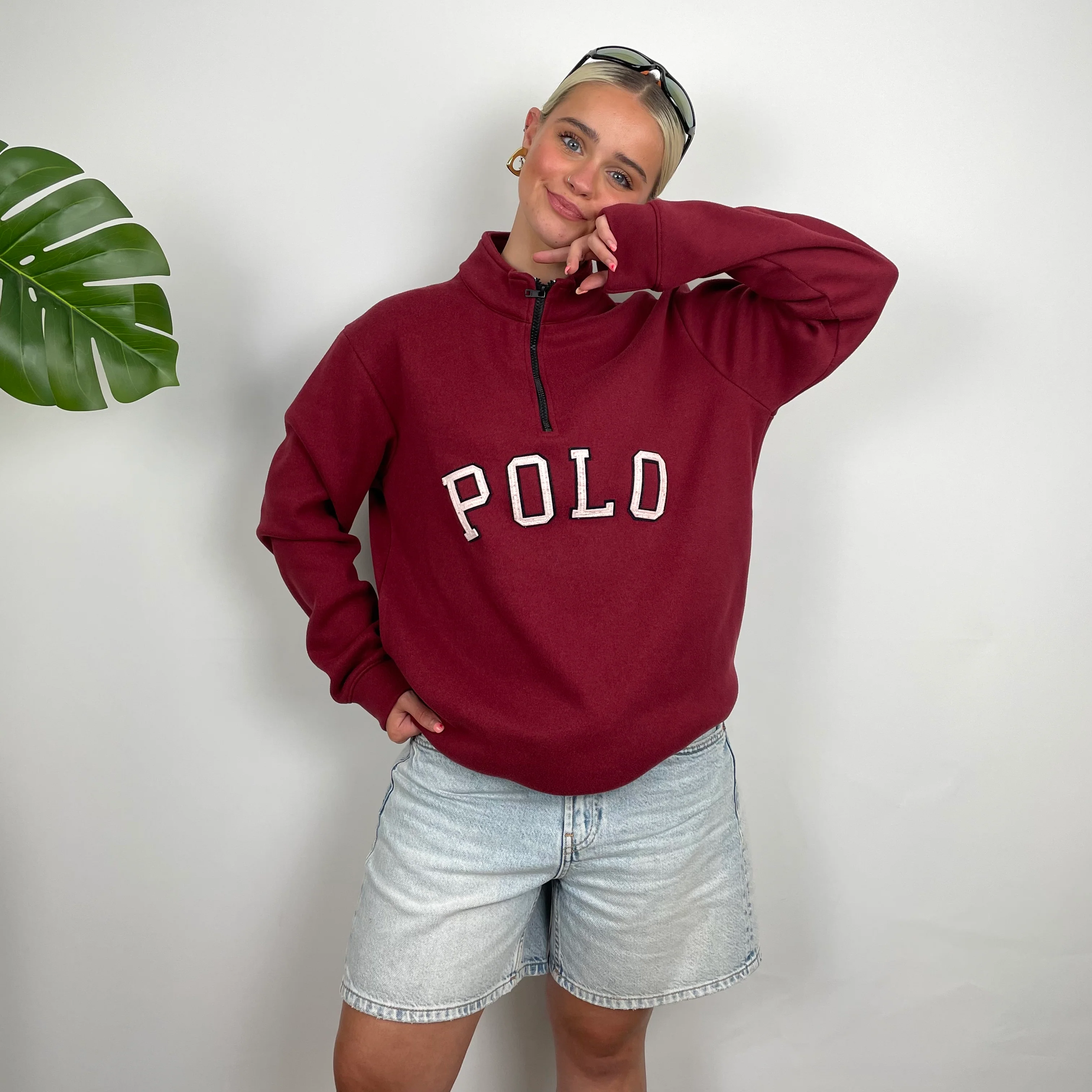 Polo Ralph Lauren Maroon Embroidered Spell Out Fleece Quarter Zip (L) - Image 10