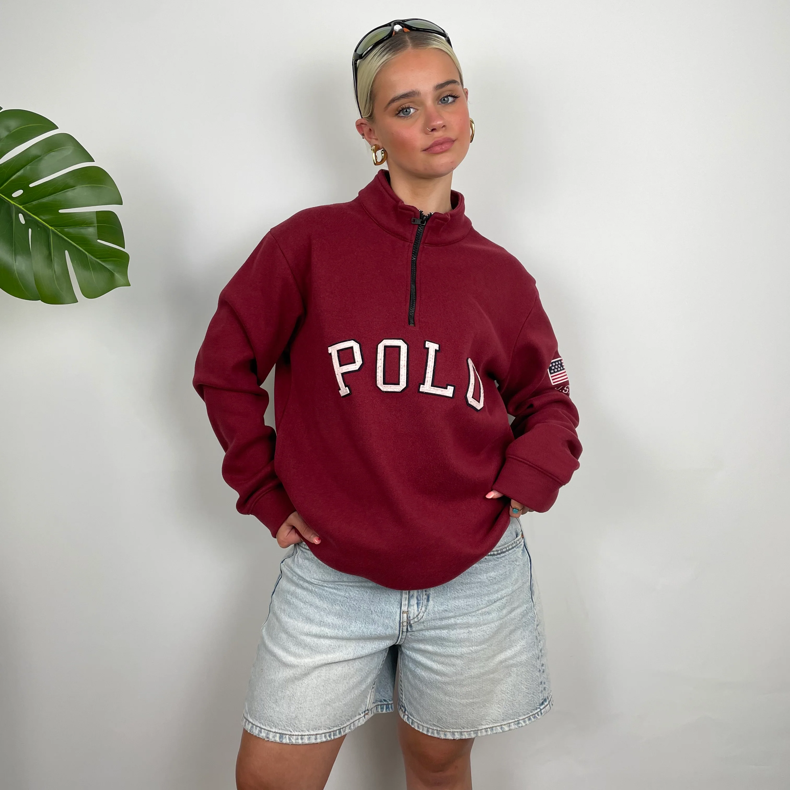 Polo Ralph Lauren Maroon Embroidered Spell Out Fleece Quarter Zip (L) - Image 11