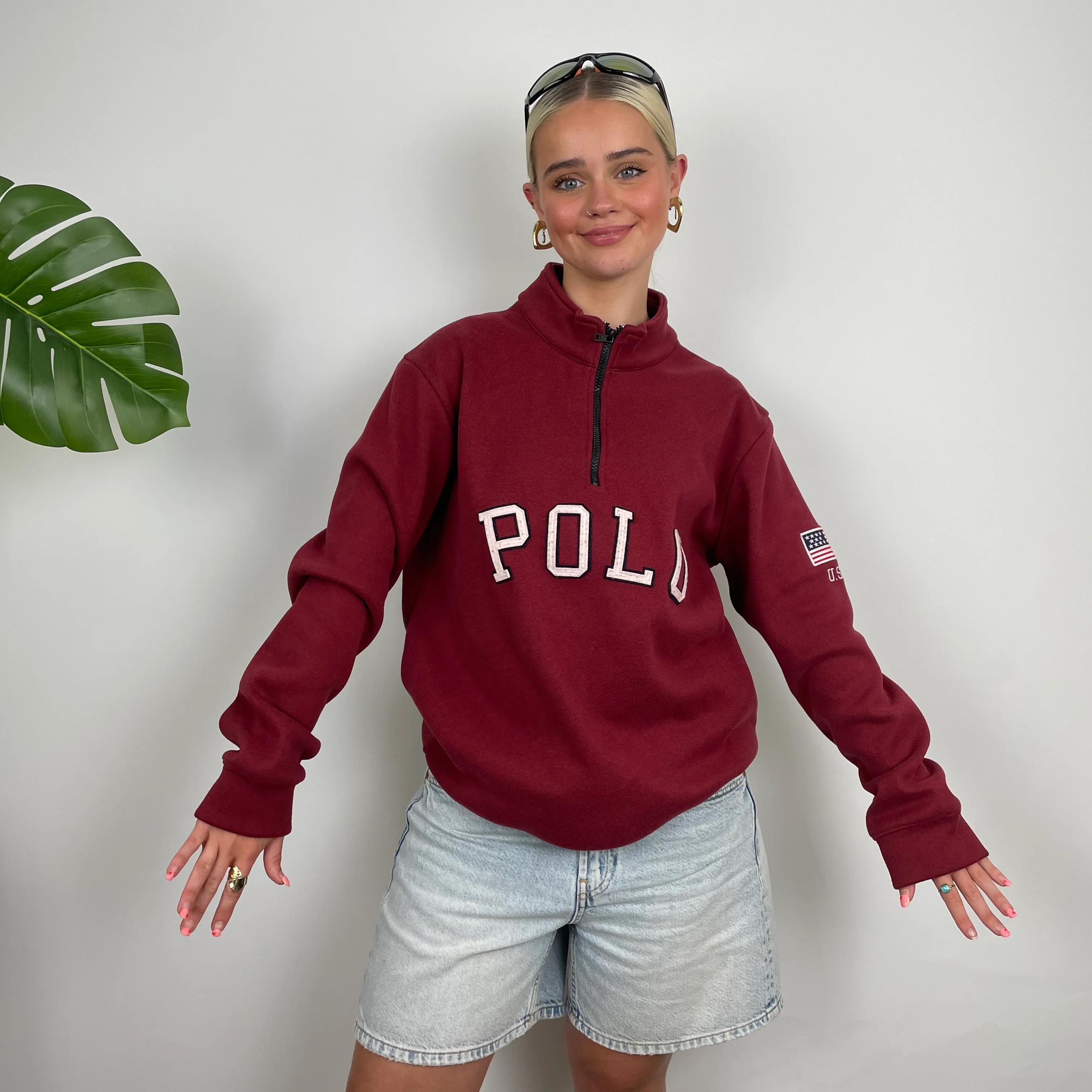 Polo Ralph Lauren Maroon Embroidered Spell Out Fleece Quarter Zip (L) - Image 12