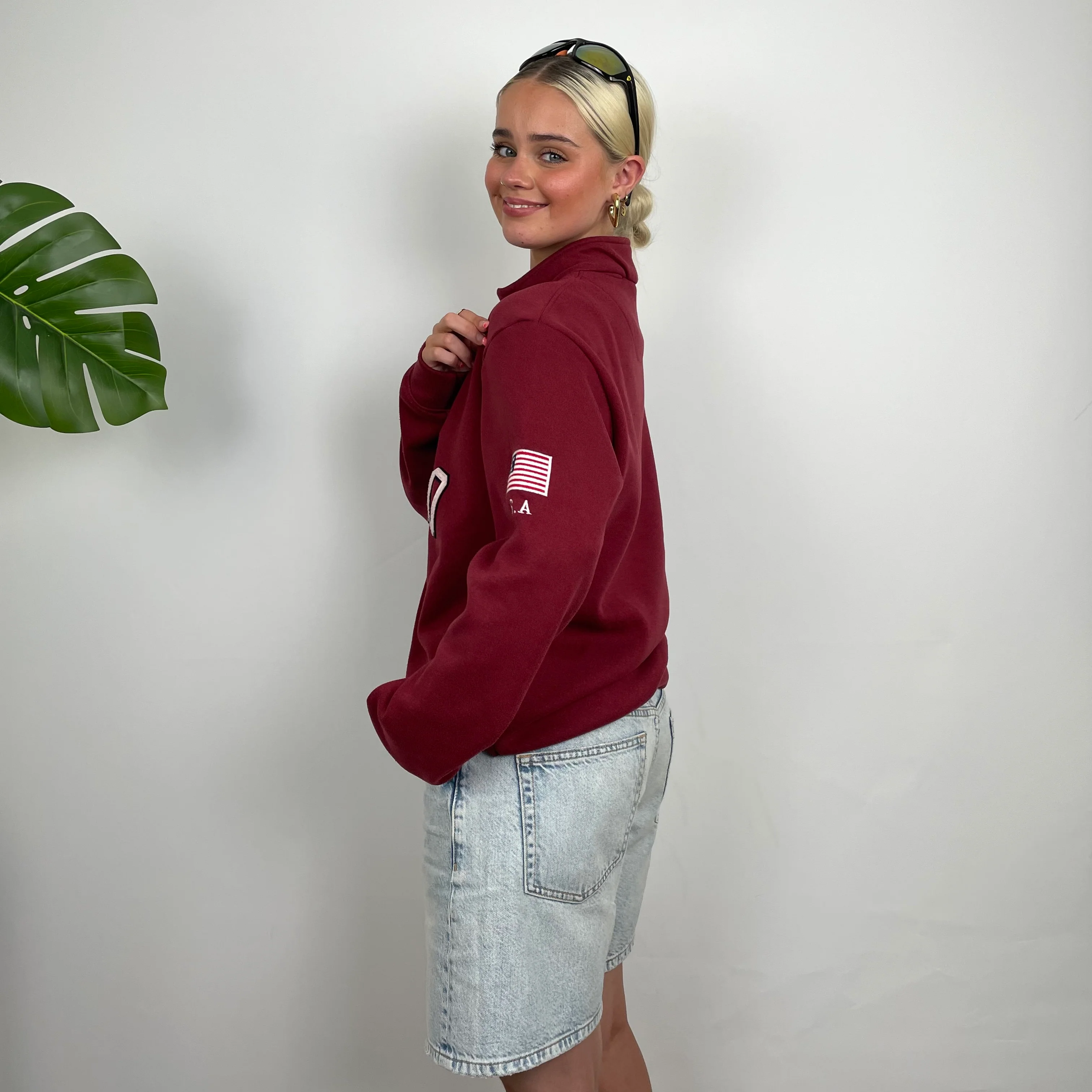Polo Ralph Lauren Maroon Embroidered Spell Out Fleece Quarter Zip (L) - Image 13