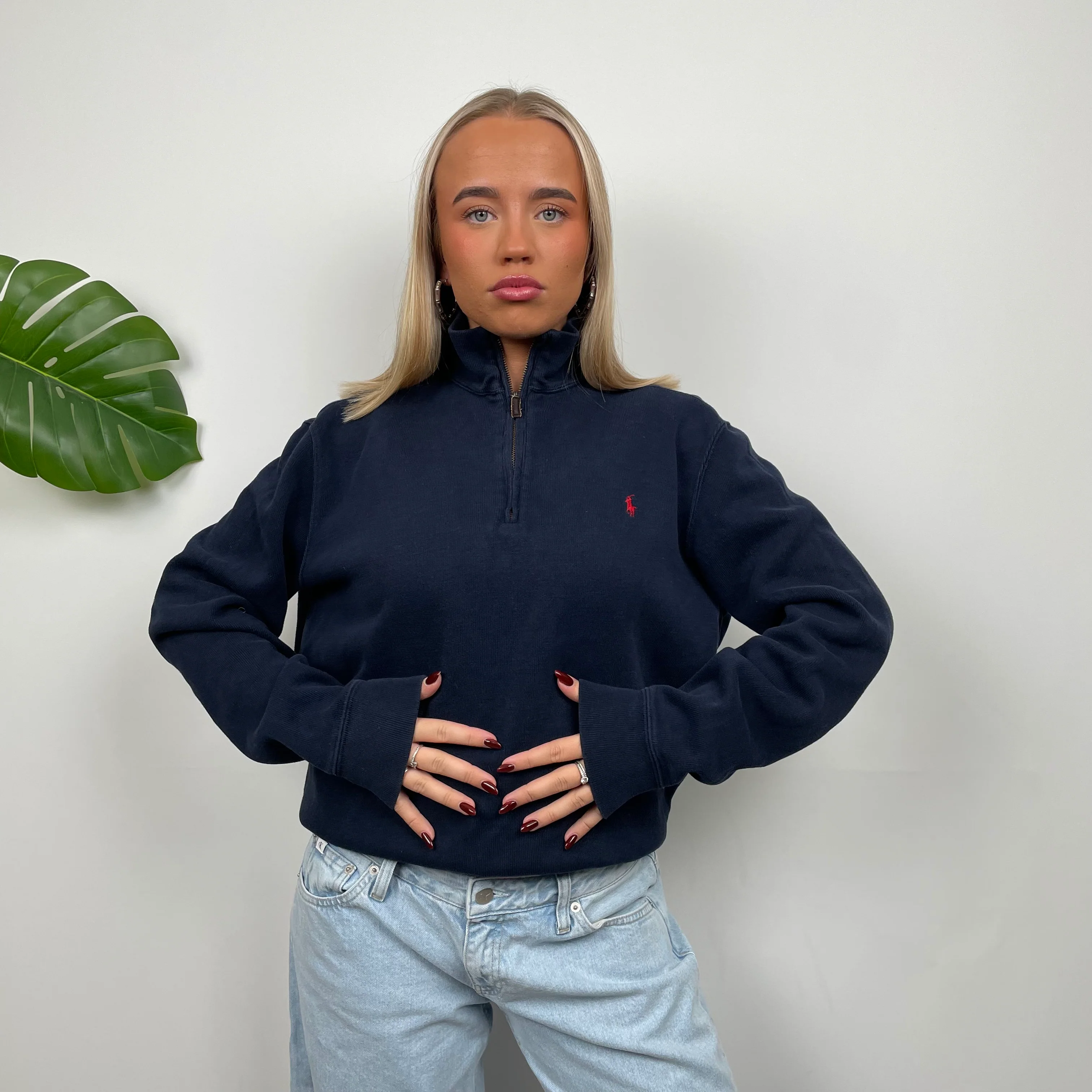 Polo Ralph Lauren Navy Embroidered Logo Quarter Zip Sweatshirt (M) - Image 3