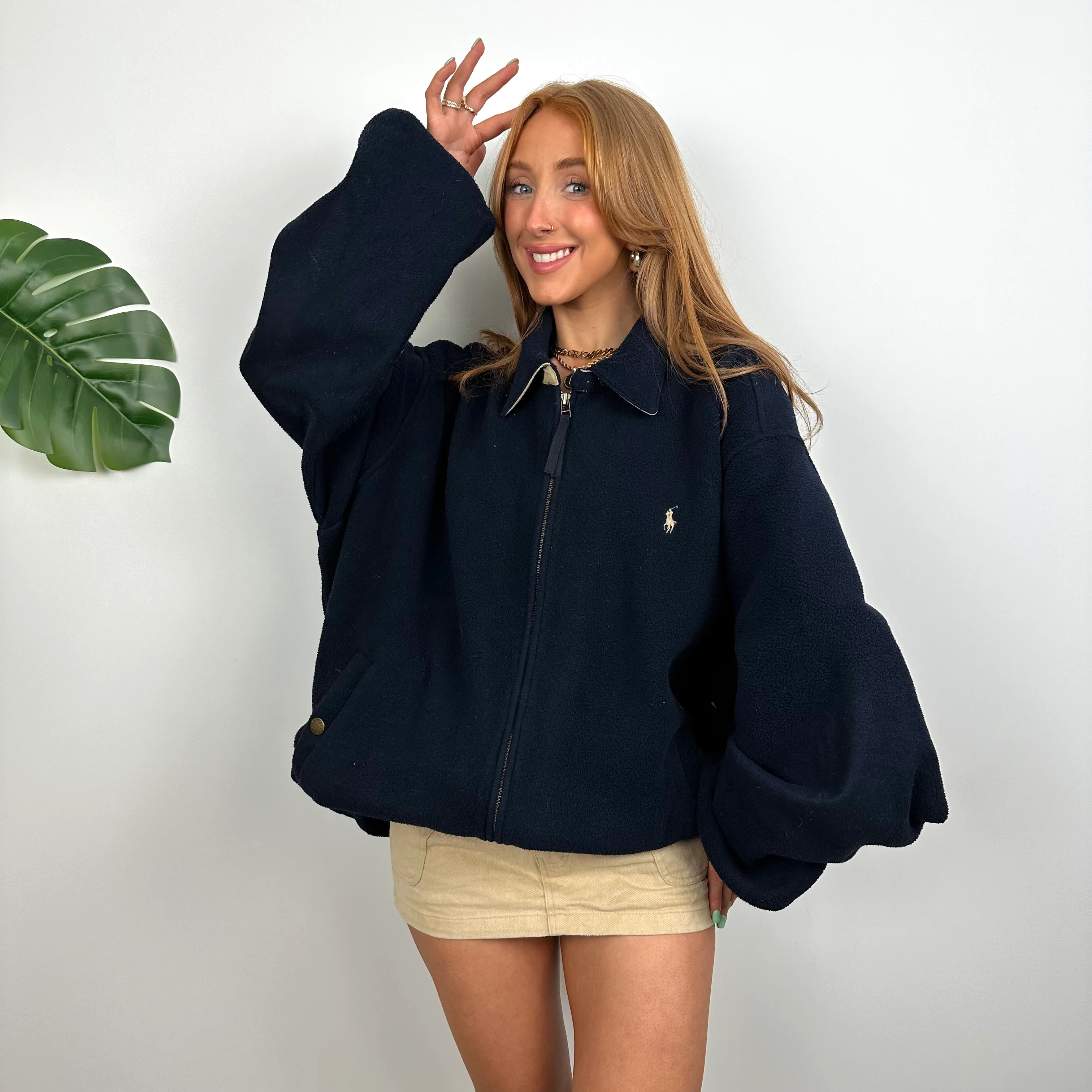 Polo Ralph Lauren Navy Embroidered Logo Teddy Bear Fleece Zip Up Jacket (XL) - Image 3