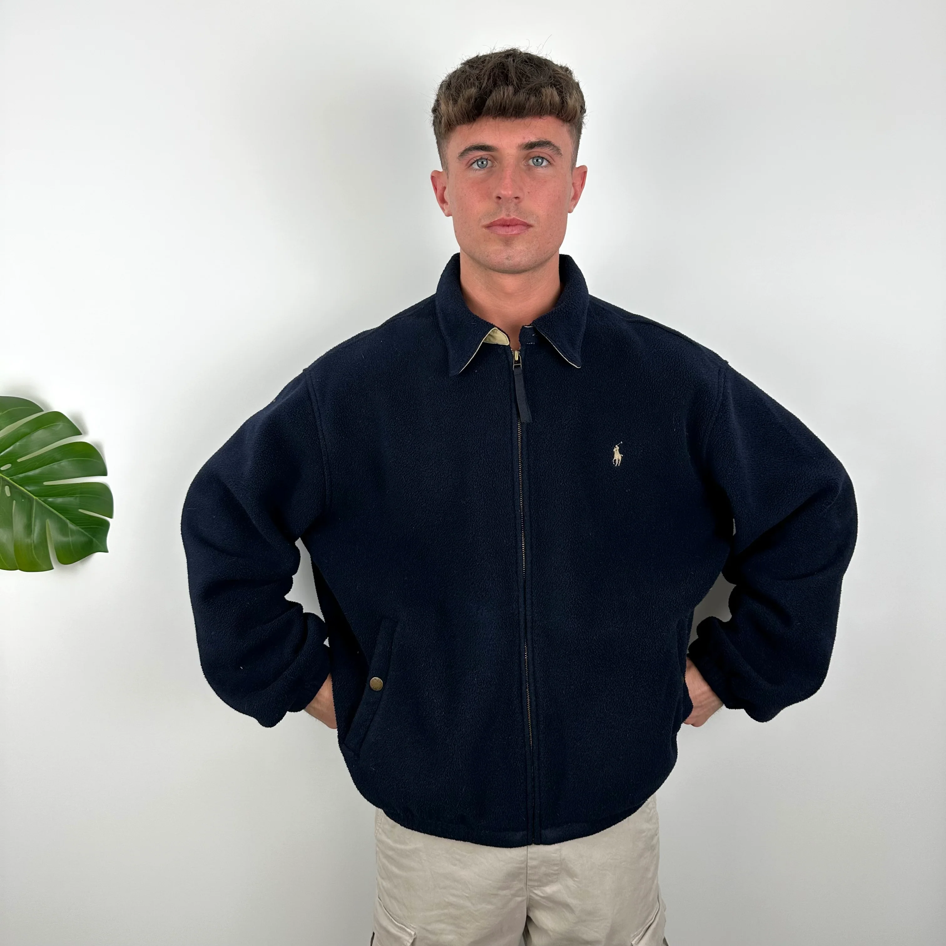 Polo Ralph Lauren Navy Embroidered Logo Teddy Bear Fleece Zip Up Jacket (XL) - Image 2