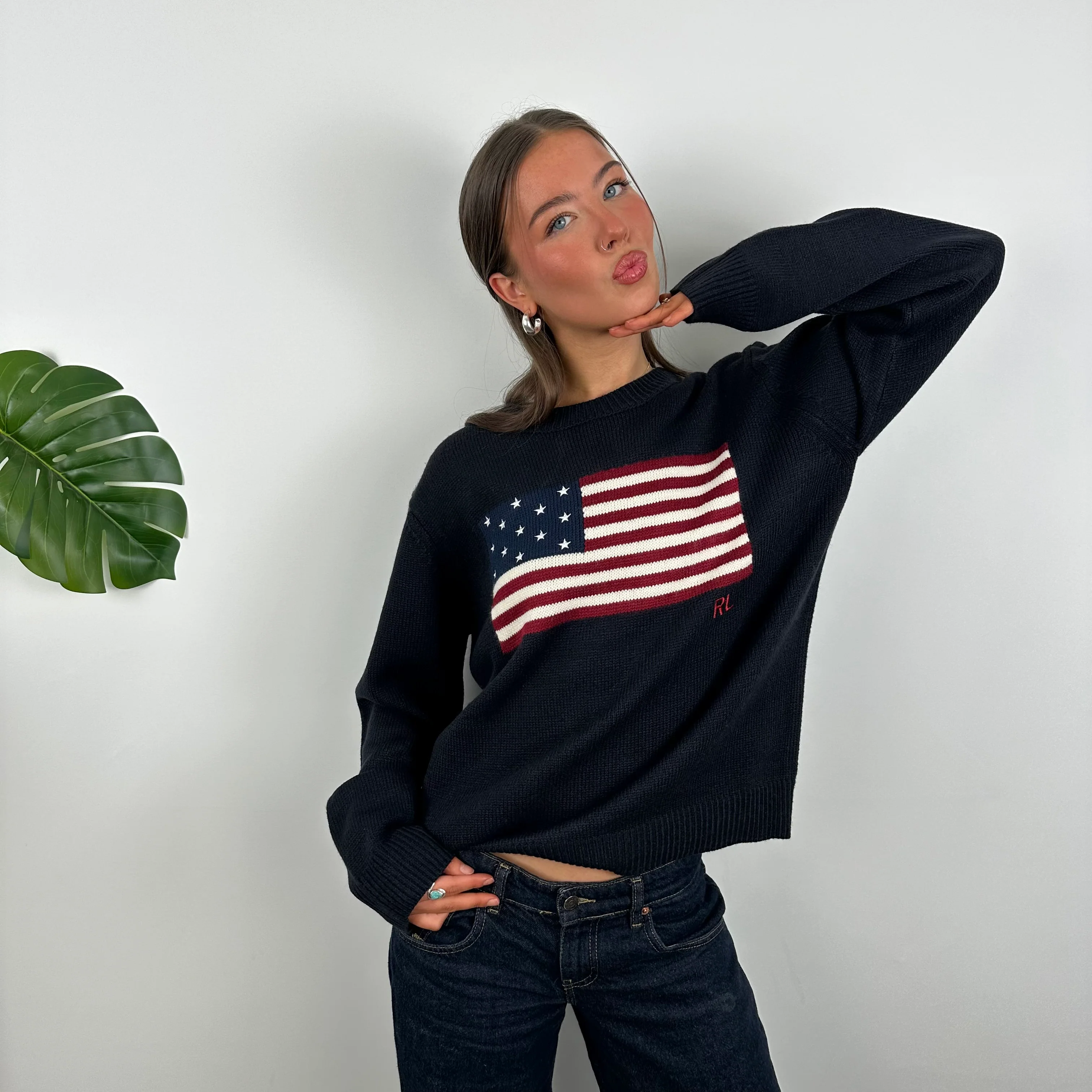 Polo Ralph Lauren Navy Embroidered Spell Out Knitted Sweater (M) - Image 2