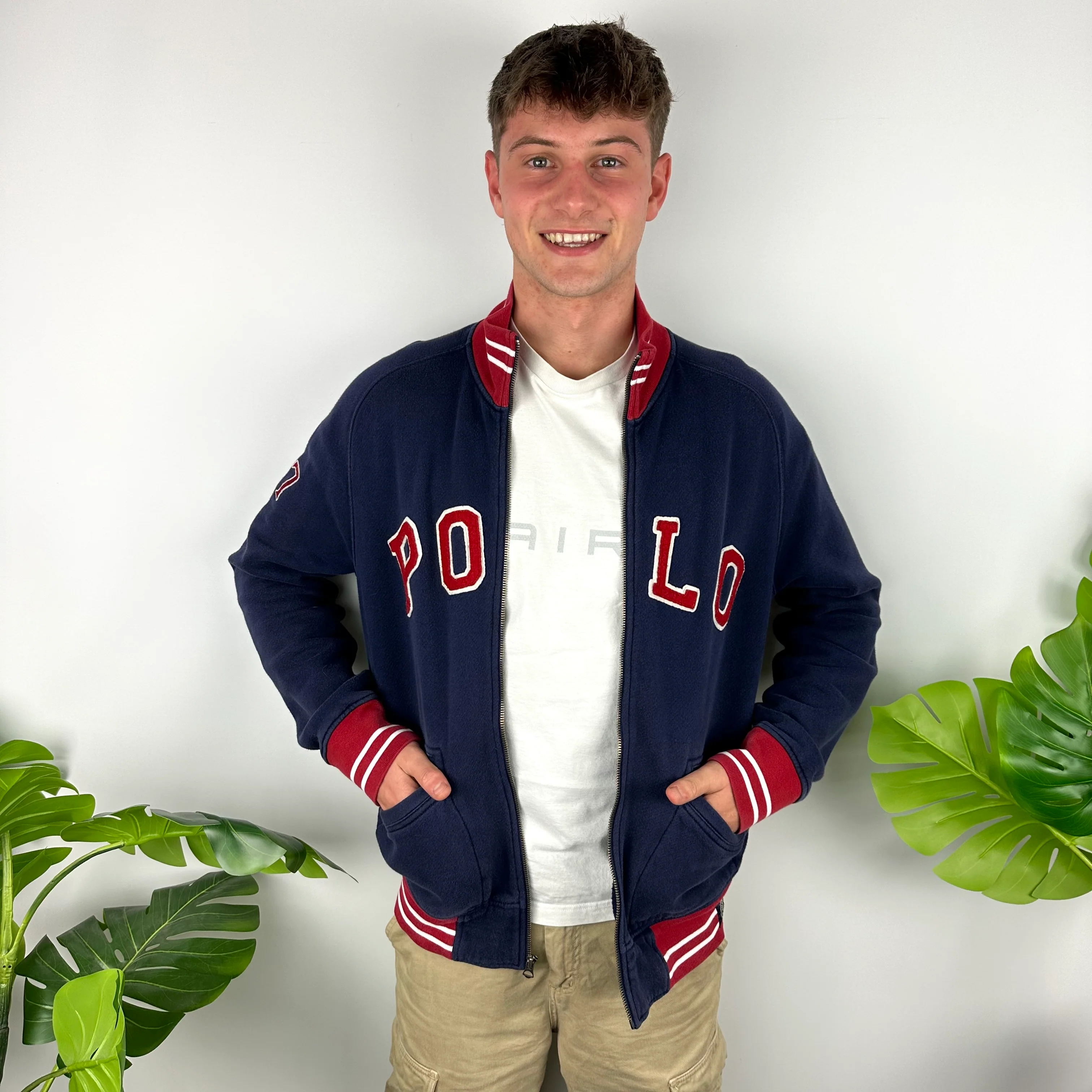Polo Ralph Lauren Navy Embroidered Spell Out Zip Up Jacket (L)
