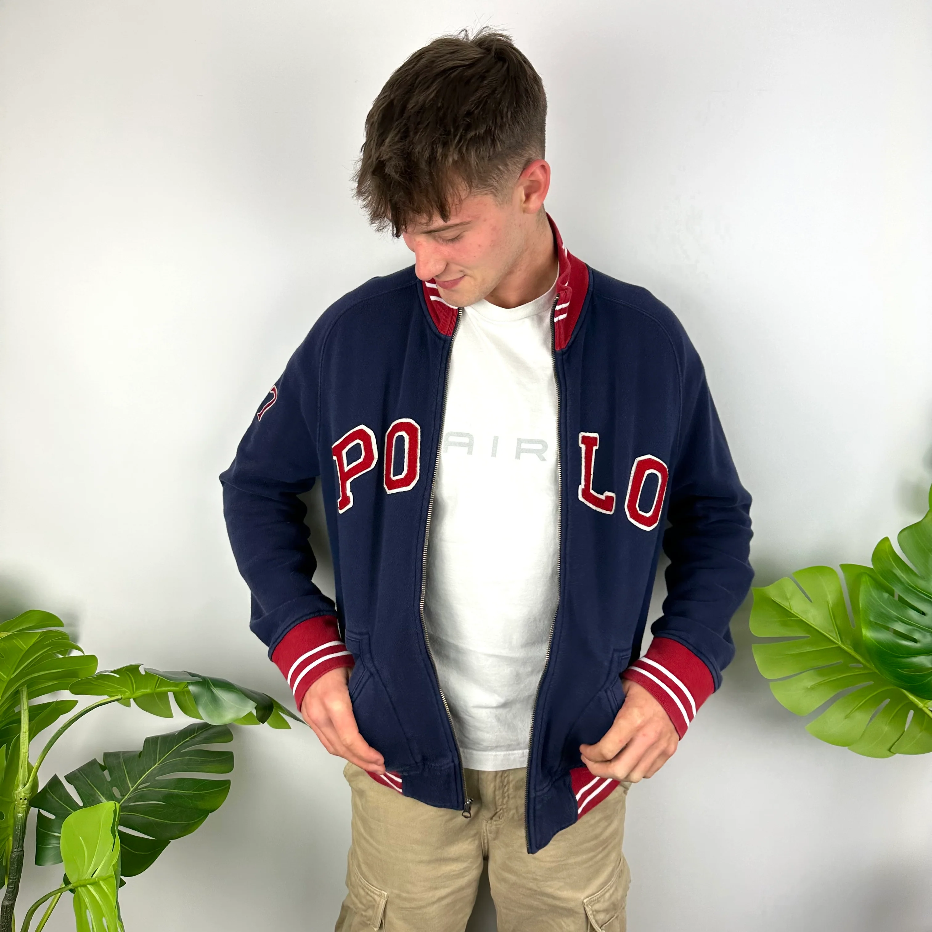 Polo Ralph Lauren Navy Embroidered Spell Out Zip Up Jacket (L) - Image 3