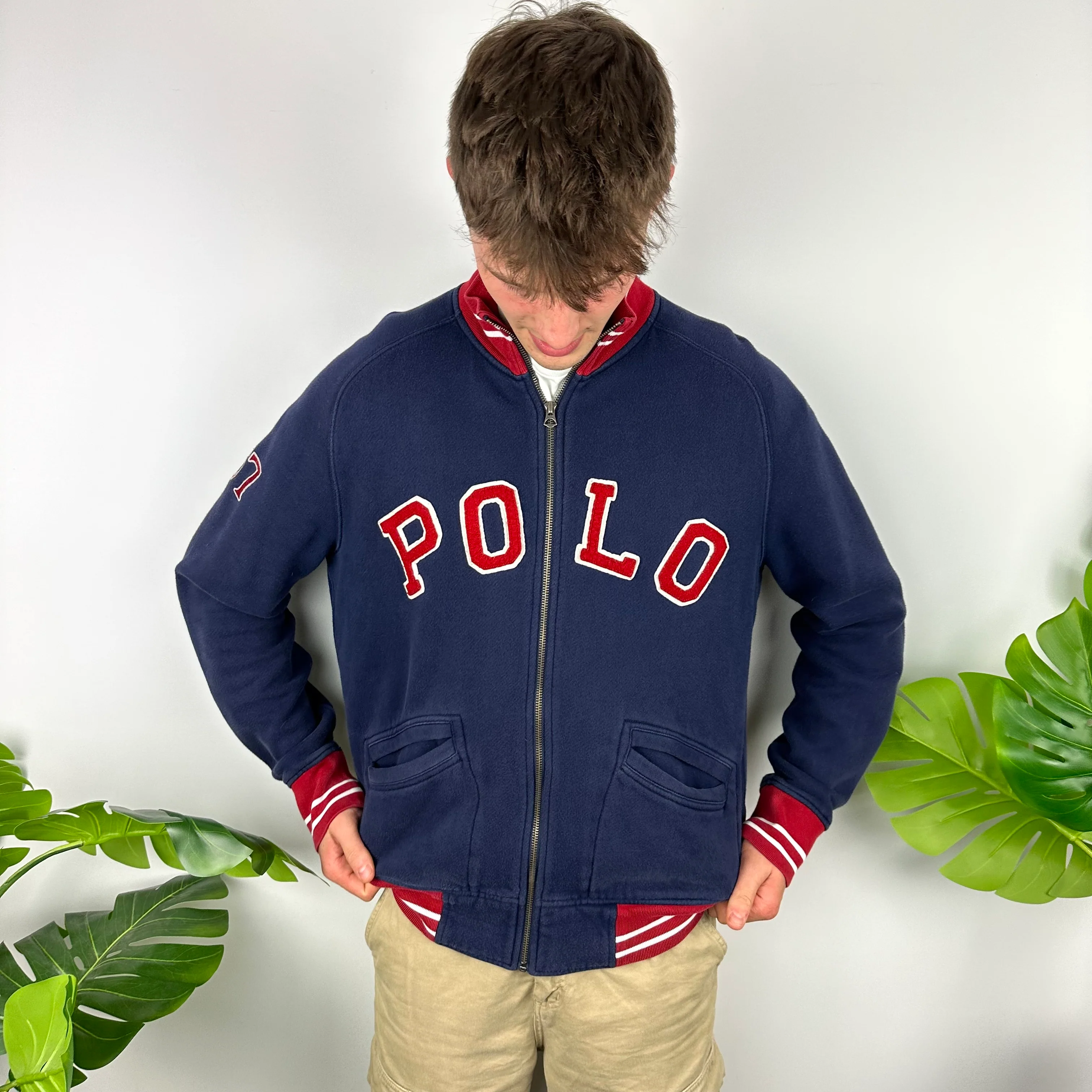 Polo Ralph Lauren Navy Embroidered Spell Out Zip Up Jacket (L) - Image 4