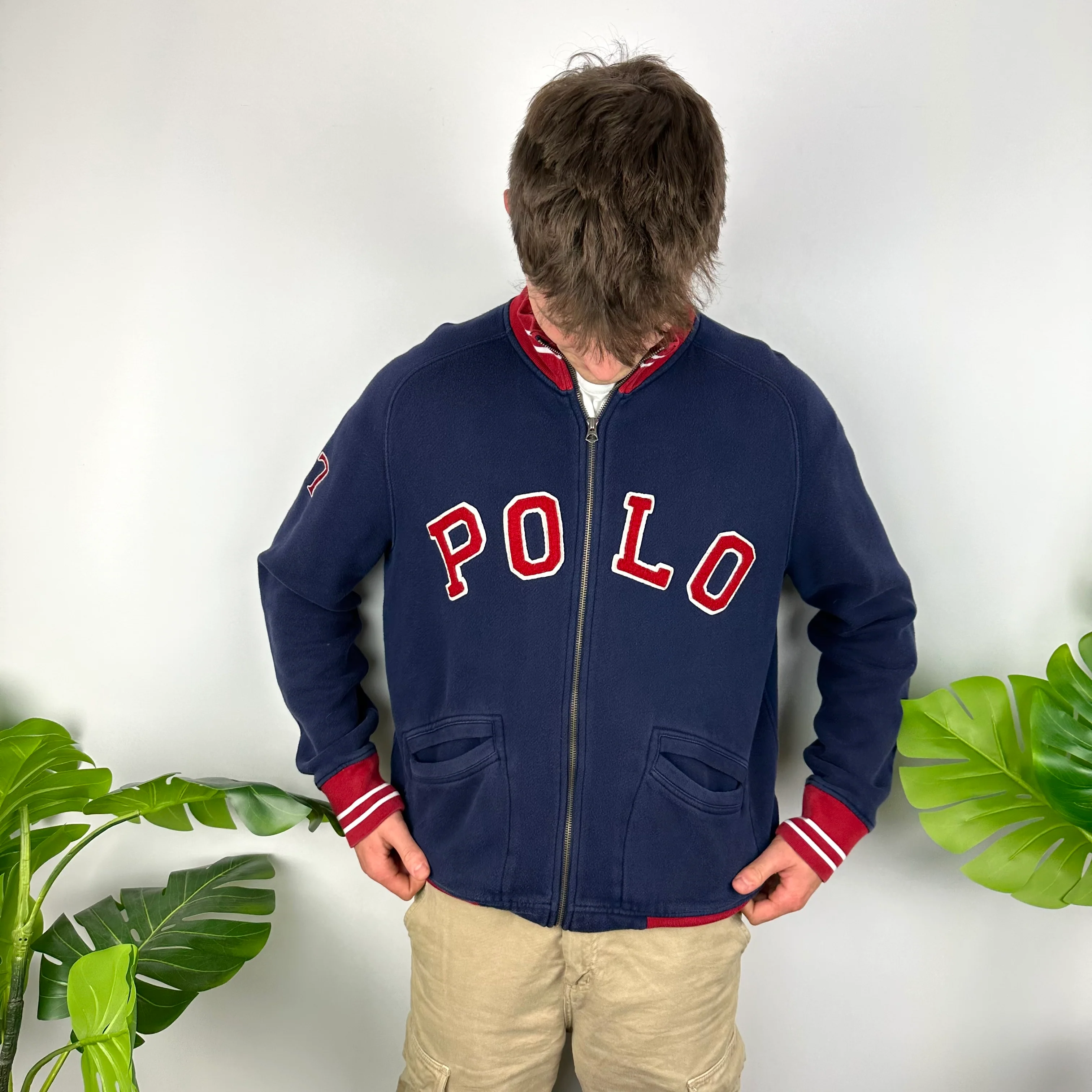 Polo Ralph Lauren Navy Embroidered Spell Out Zip Up Jacket (L) - Image 6