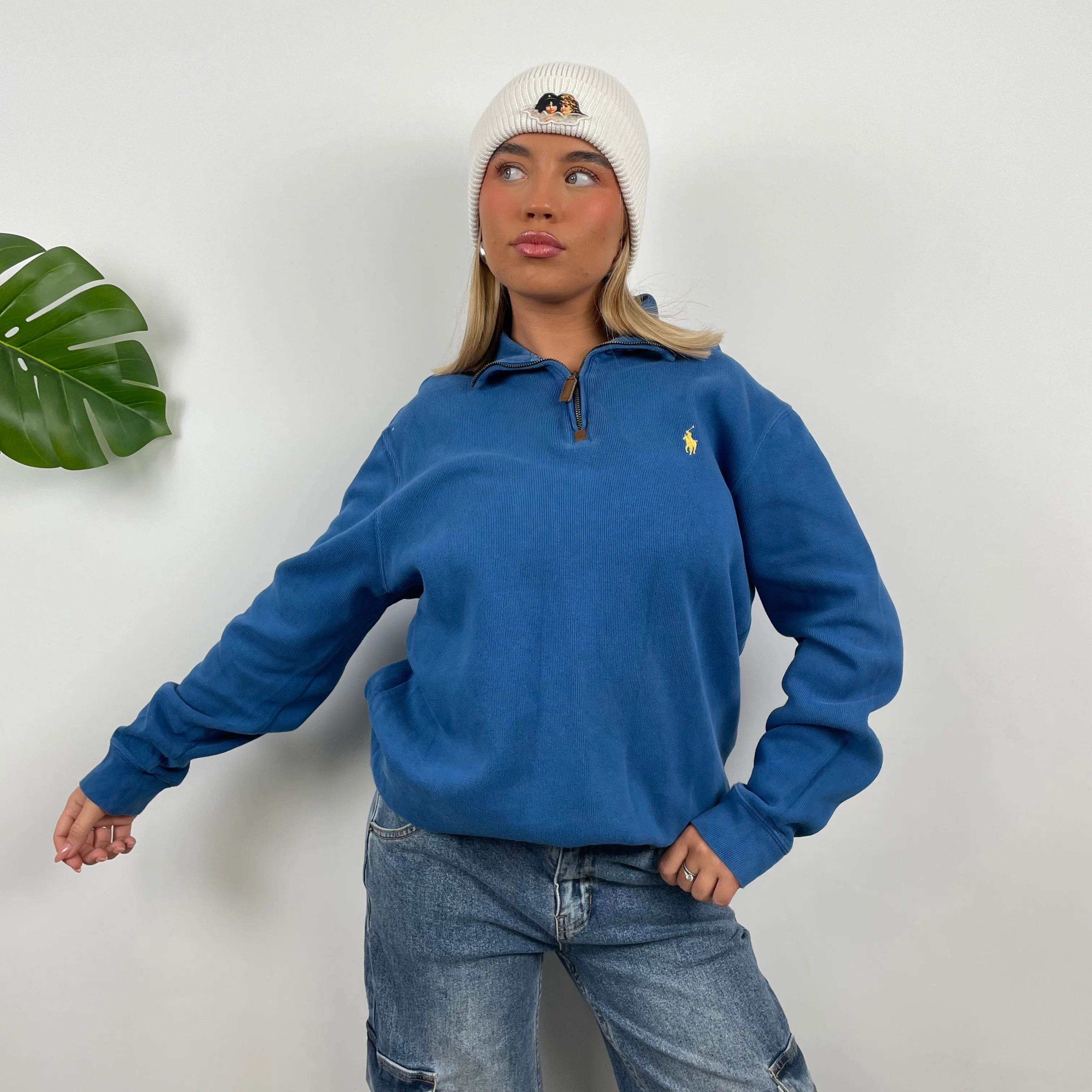Polo Ralph Lauren RARE Blue Embroidered Logo Quarter Zip Sweatshirt (M) - Image 6