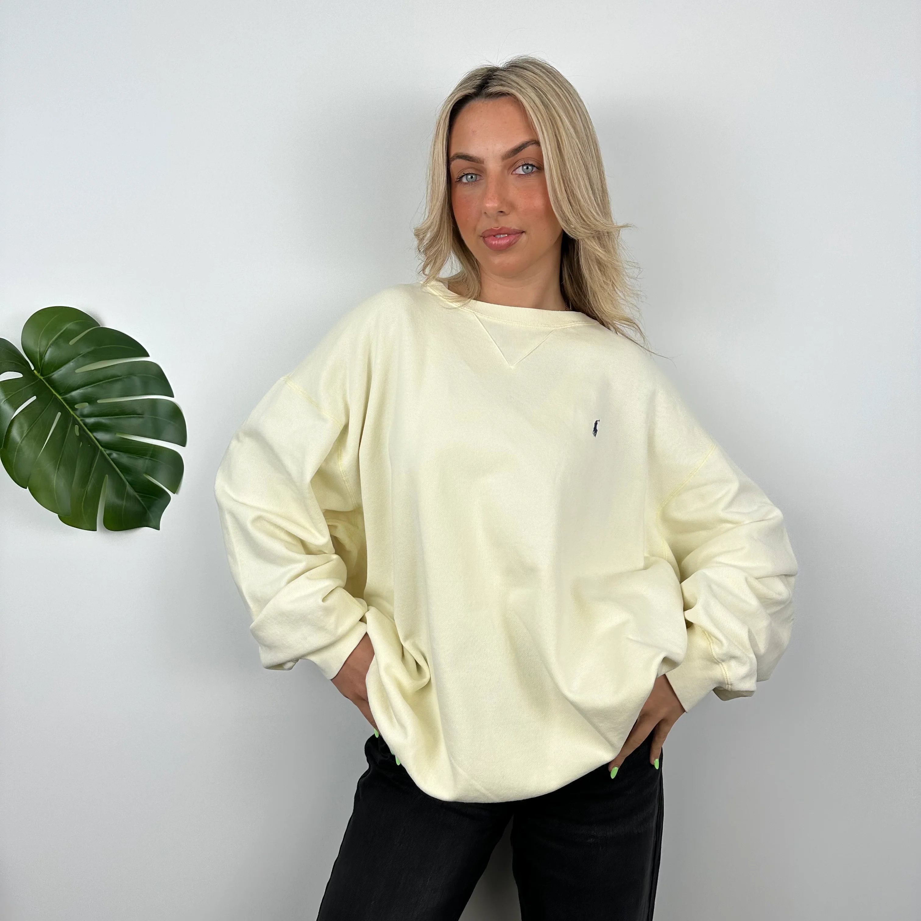 Polo Ralph Lauren RARE Cream Embroidered Logo Sweatshirt (XL) - Image 3