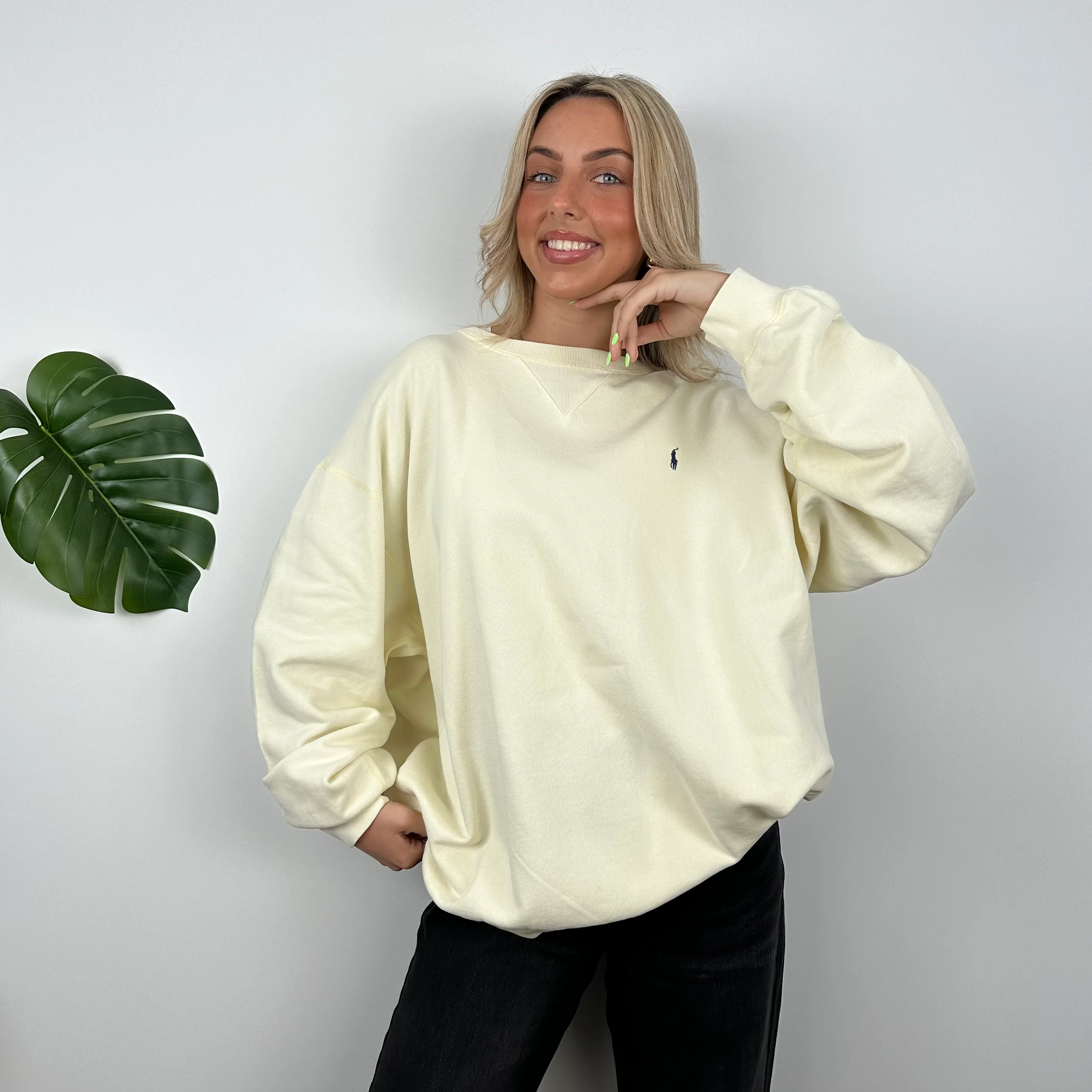 Polo Ralph Lauren RARE Cream Embroidered Logo Sweatshirt (XL) - Image 5