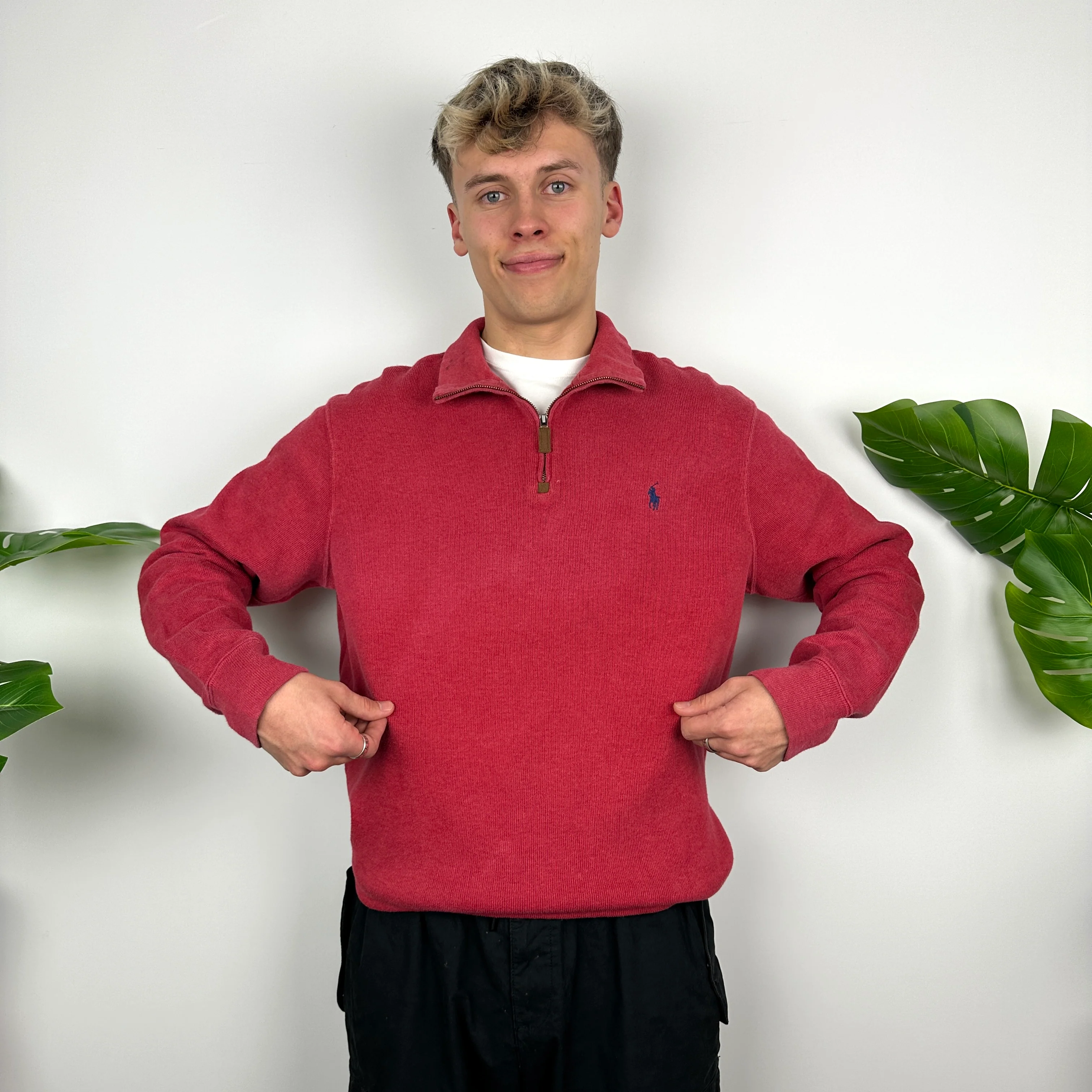 Polo Ralph Lauren Red Embroidered Logo Quarter Zip Sweatshirt (L) - Image 4
