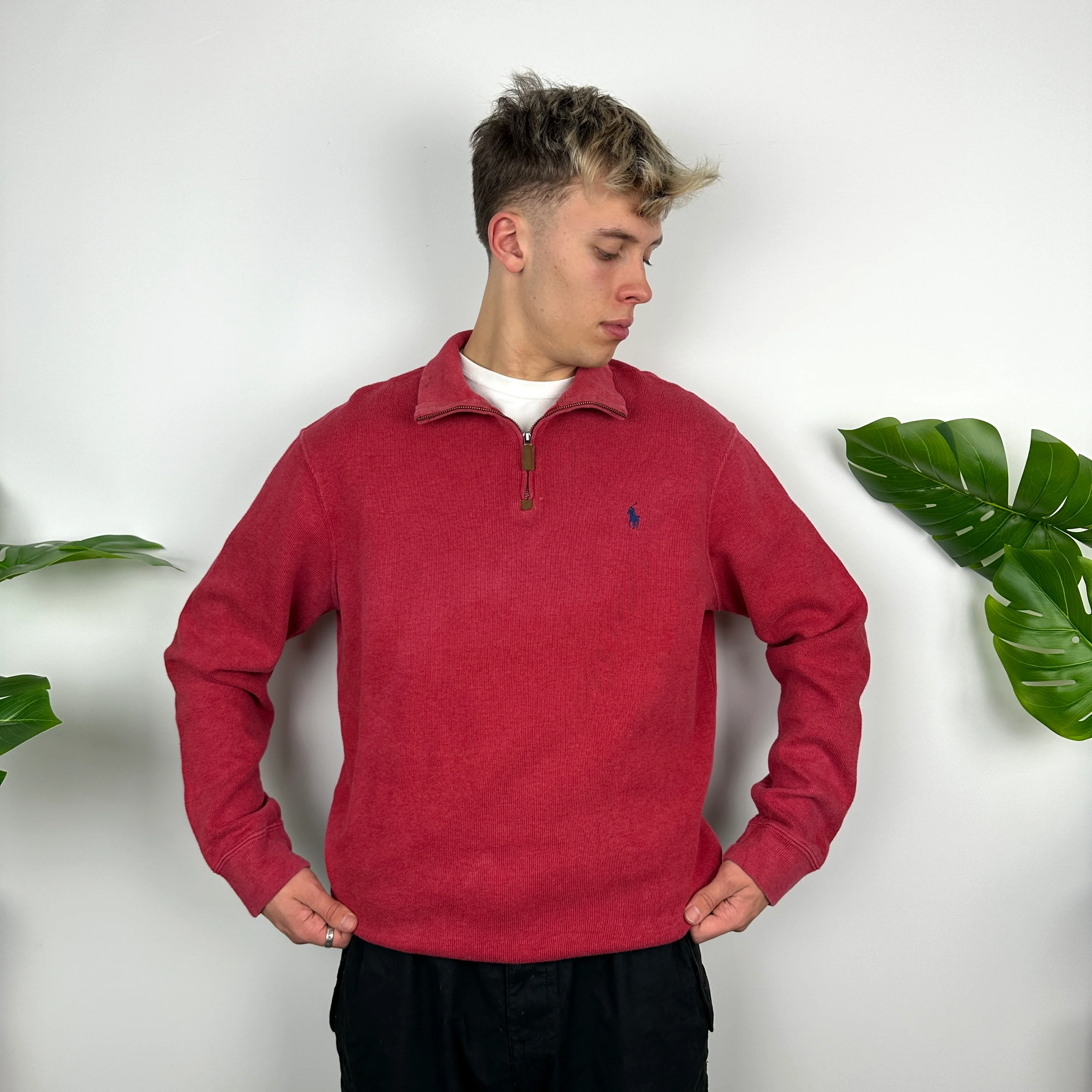Polo Ralph Lauren Red Embroidered Logo Quarter Zip Sweatshirt (L) - Image 6