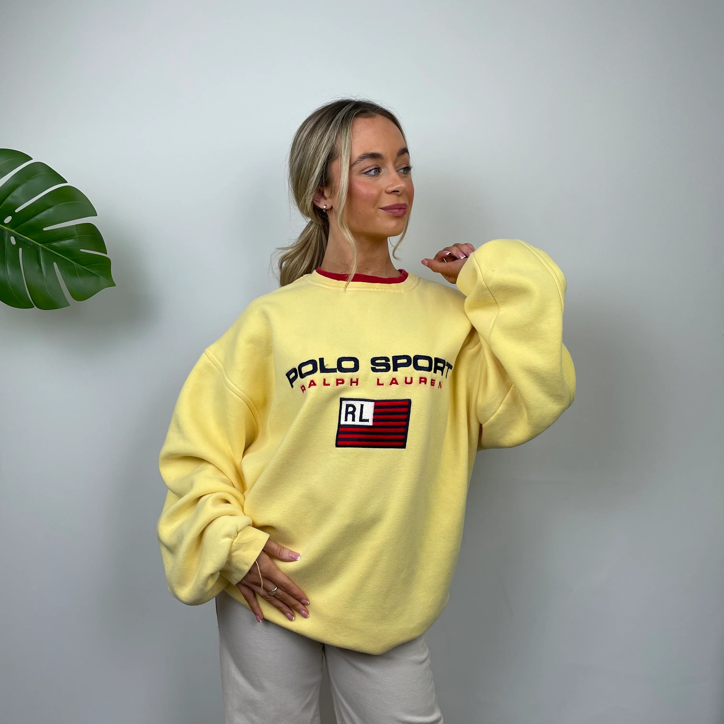 Polo Ralph Lauren Sport RARE Yellow Embroidered Spell Out Sweatshirt (XXL) - Image 5