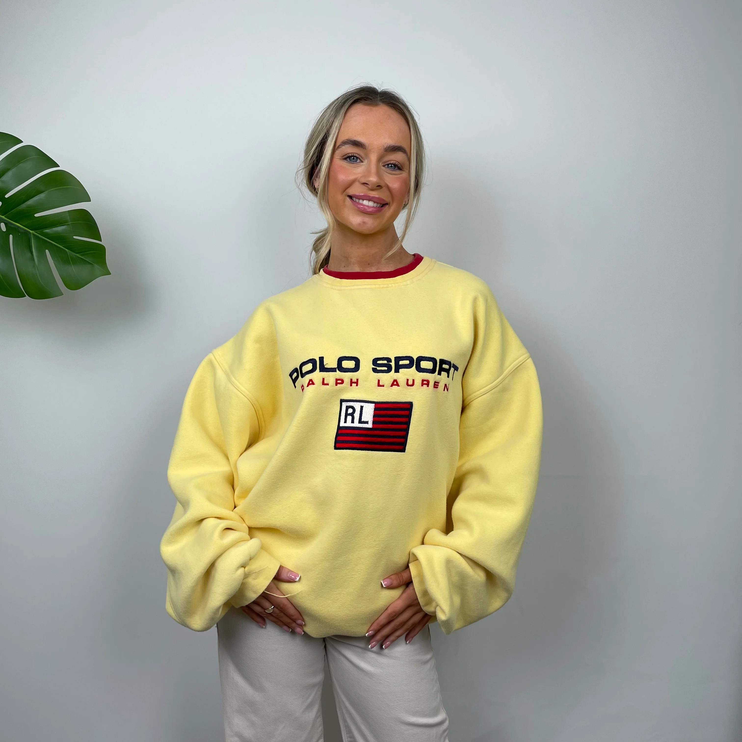 Polo Ralph Lauren Sport RARE Yellow Embroidered Spell Out Sweatshirt (XXL) - Image 7