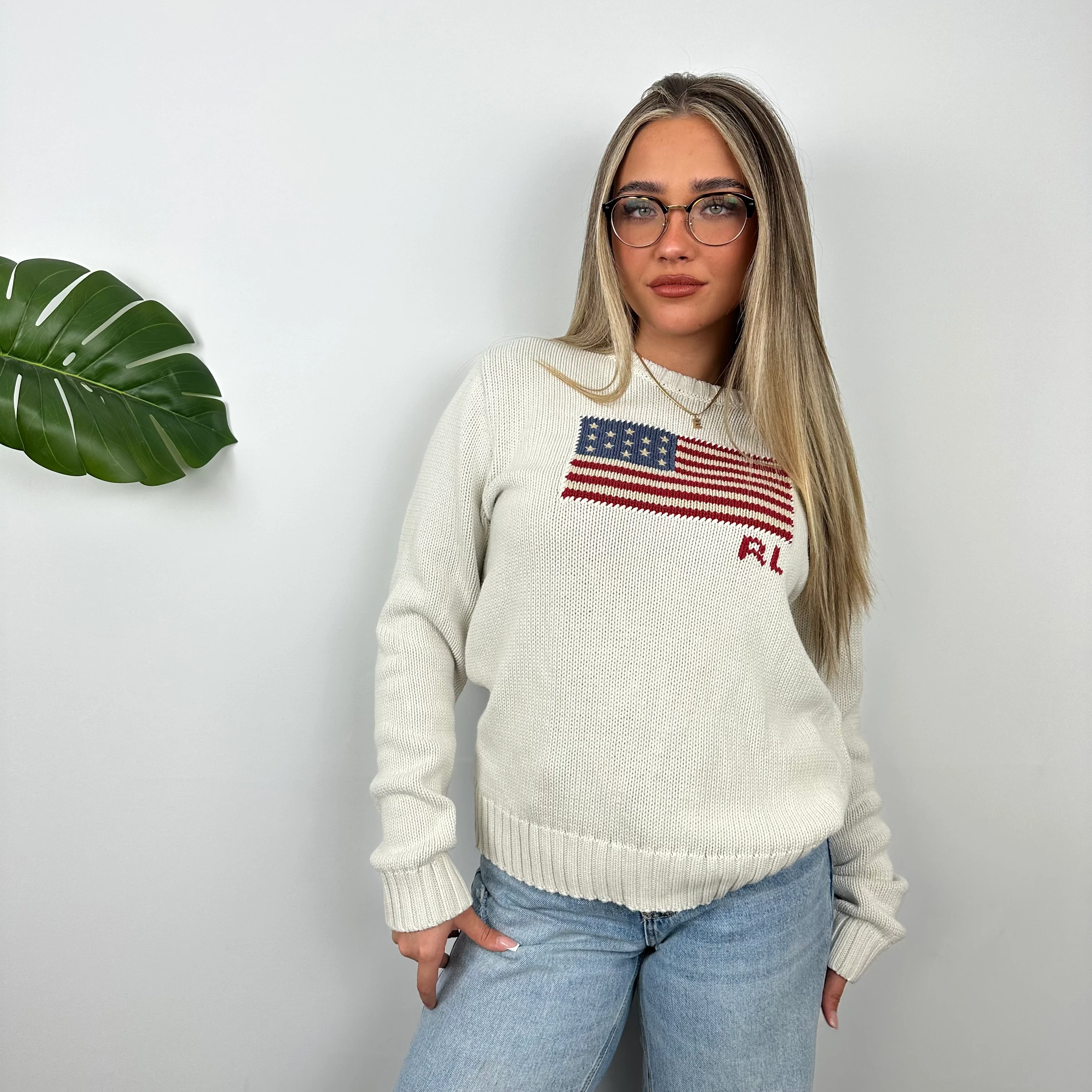 Polo Ralph Lauren White Embroidered Spell Out Knitted Sweater (M) - Image 2