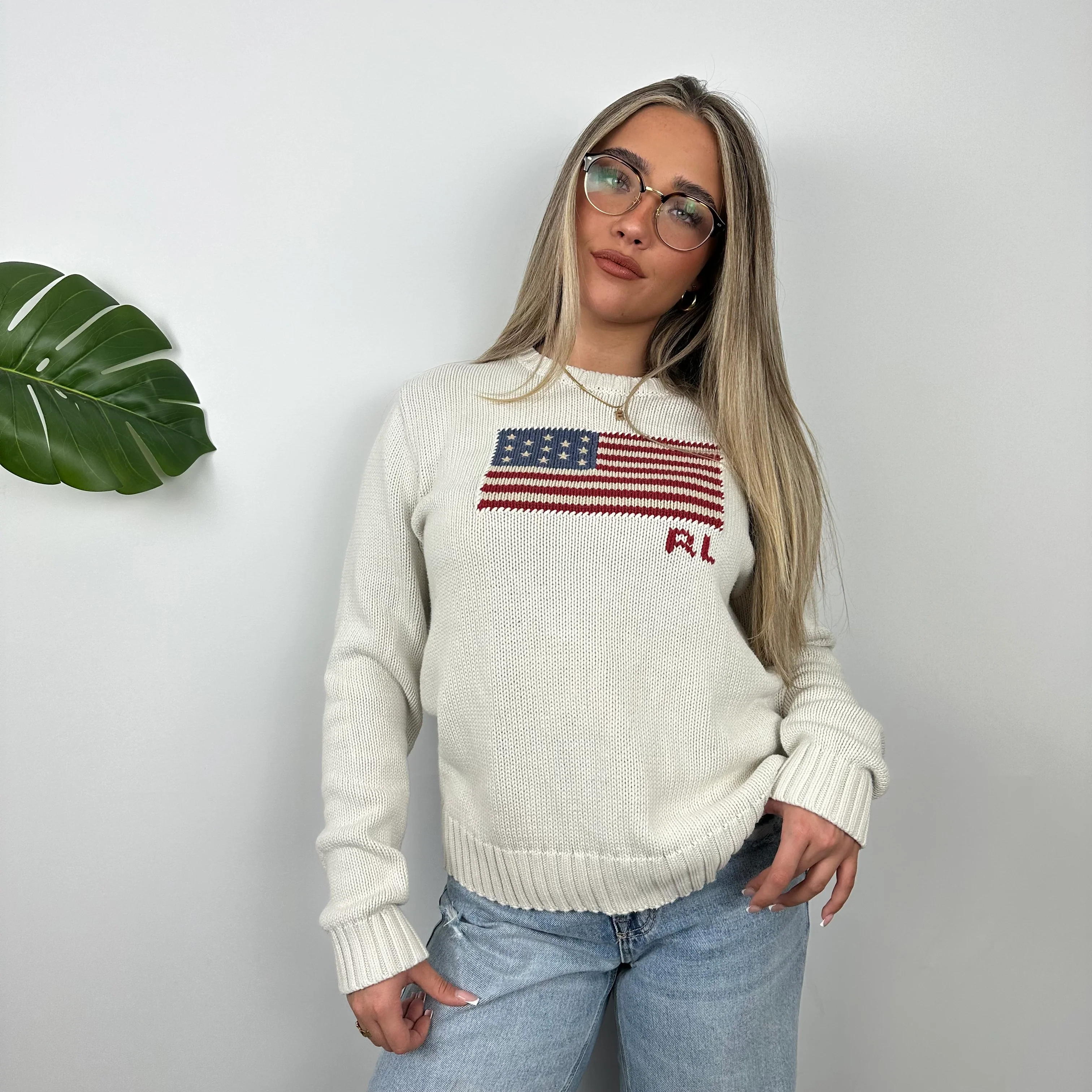 Polo Ralph Lauren White Embroidered Spell Out Knitted Sweater (M) - Image 6