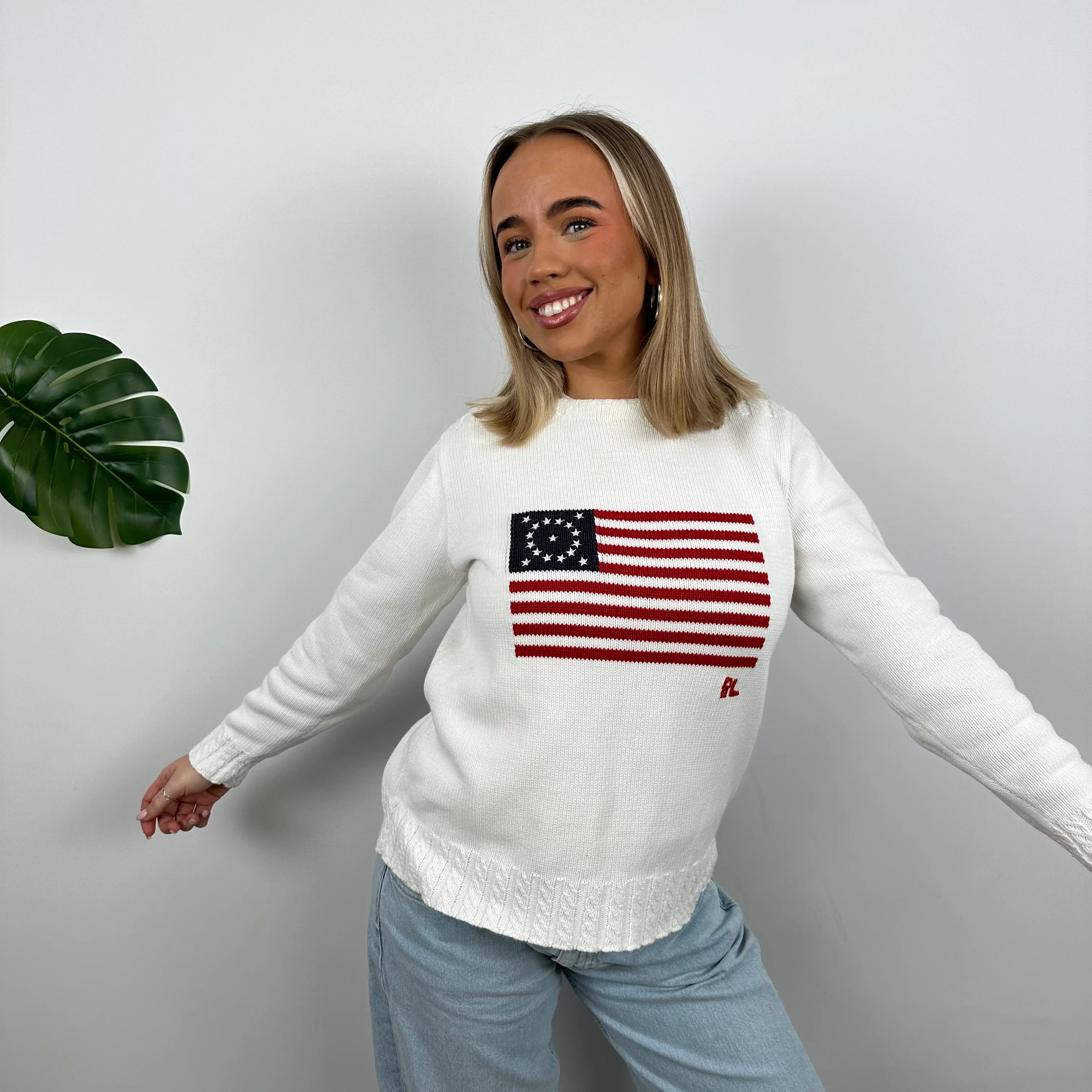 Polo Ralph Lauren White Embroidered Spell Out Knitted Sweater (S) - Image 4