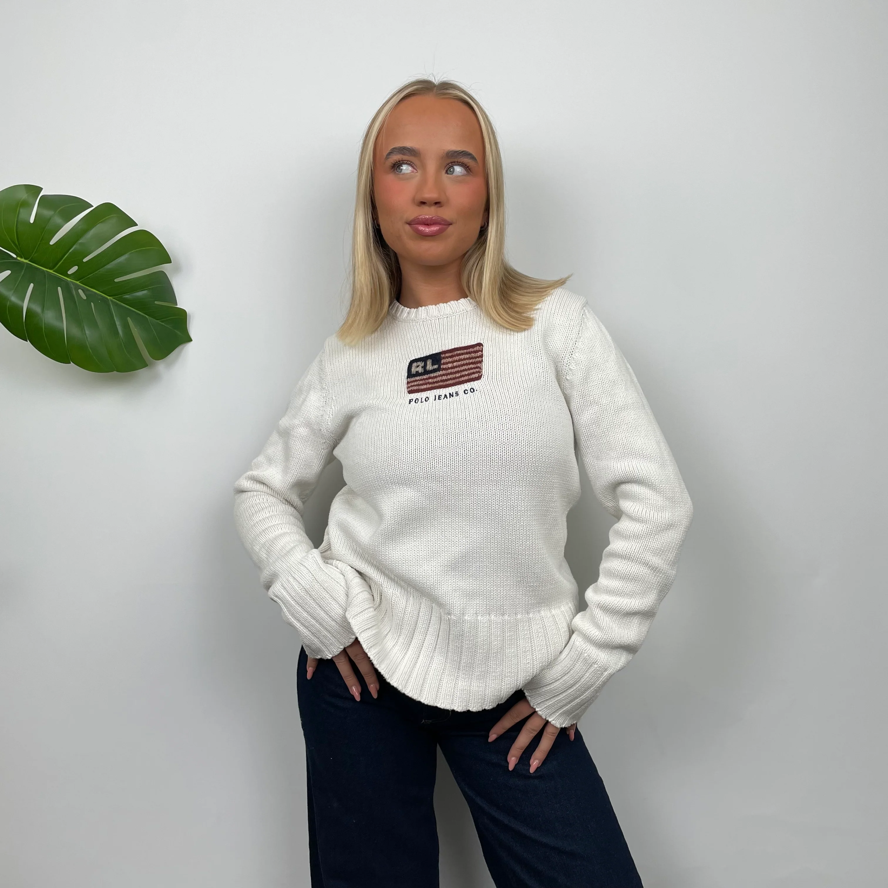 Polo Ralph Lauren White Embroidered Spell Out Knitted Sweater (S) - Image 5